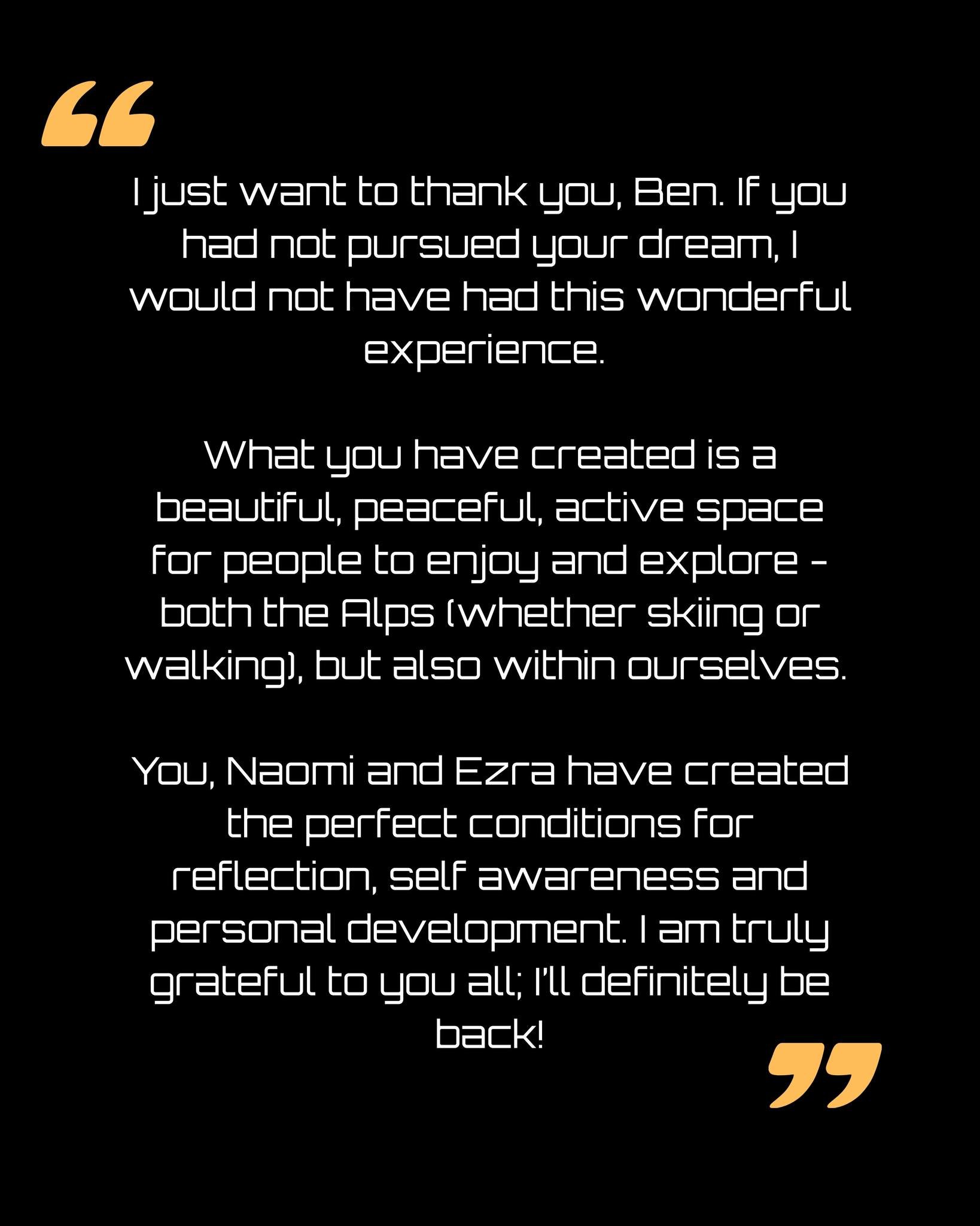 This is what we do it for 🖤

Some lovely words from one of our first clients, Jos. Having not skied for several years, she took a leap of faith to come and join us last-minute, and we're so grateful she did! ✨

From enjoying the yoga both morning an