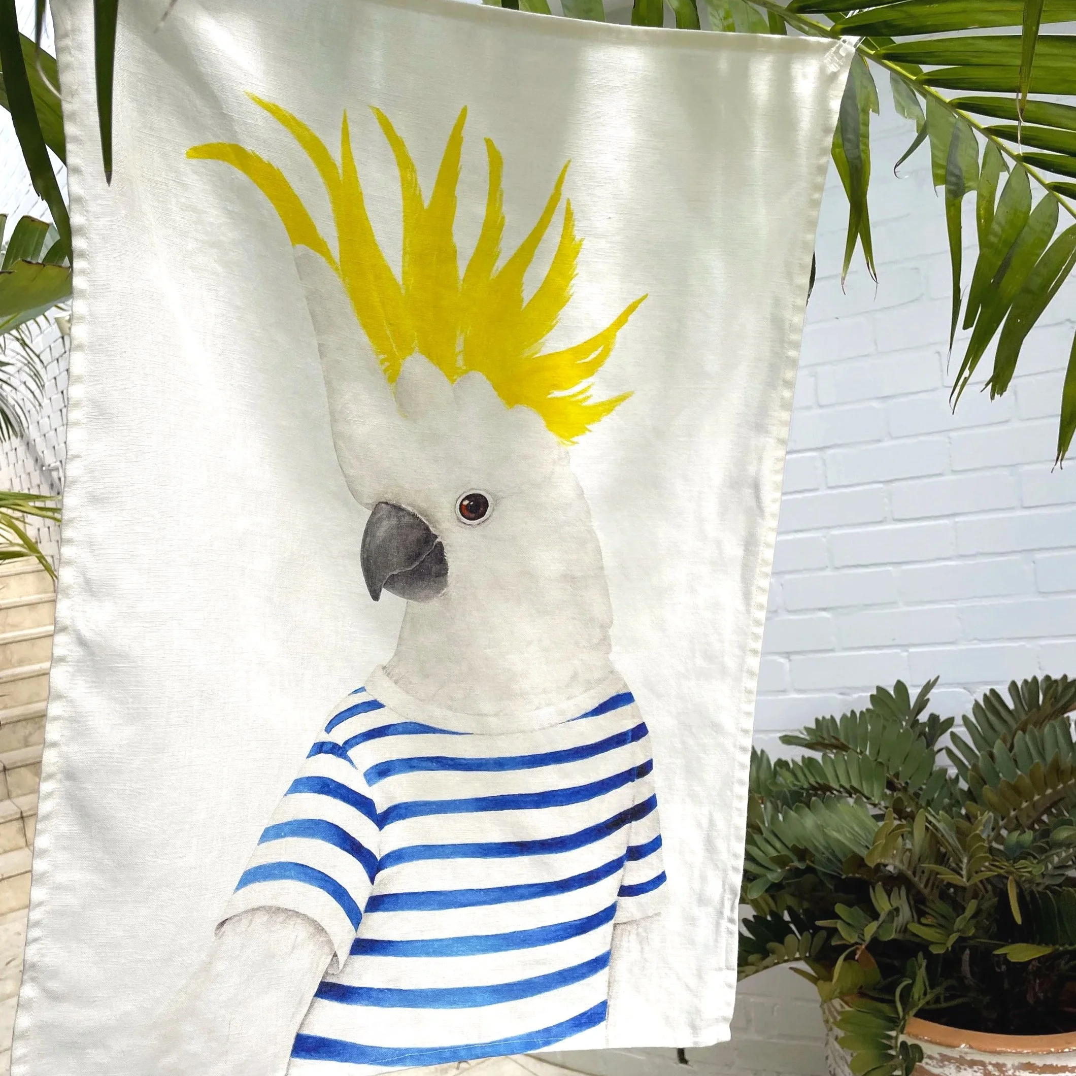 Linen Towel  "Cockatoo - Sacré Bleu"