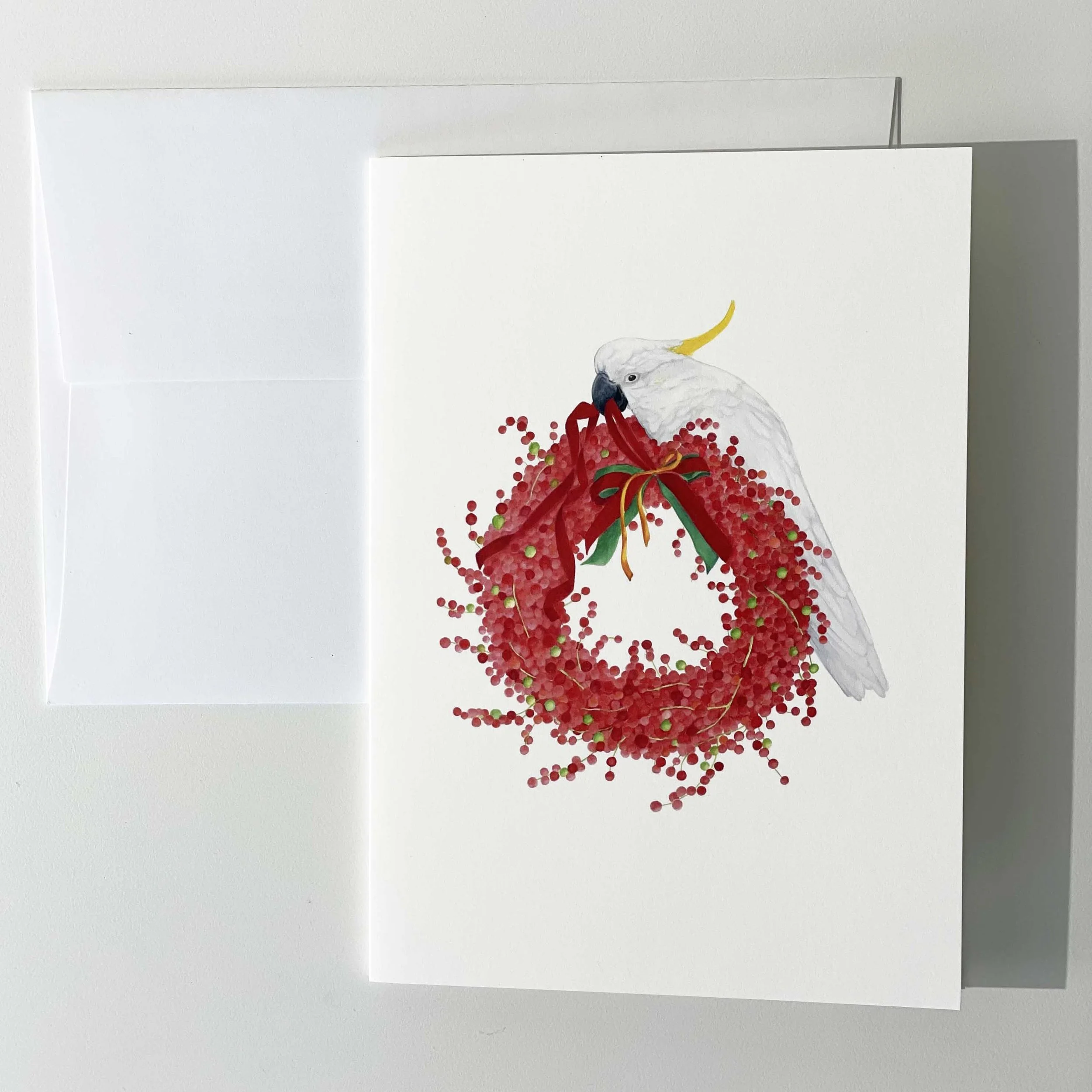 Fine Art Card - Christmas - Sulphur-Crested Cockatoo with Christmas Wreath