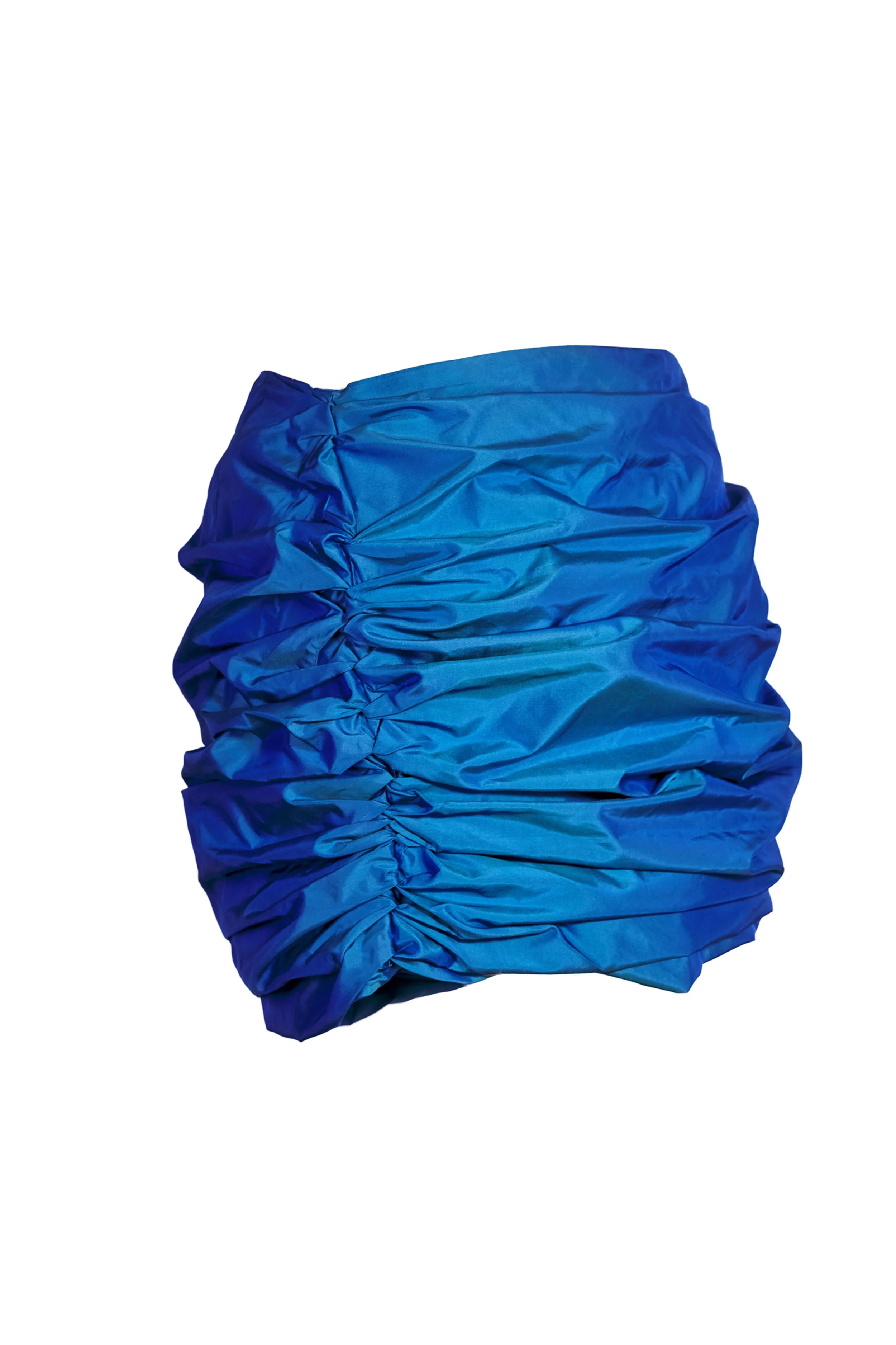 Cobalt blue iridescent taffeta mini skirt, front view — Mini Tsunami by B.Brand