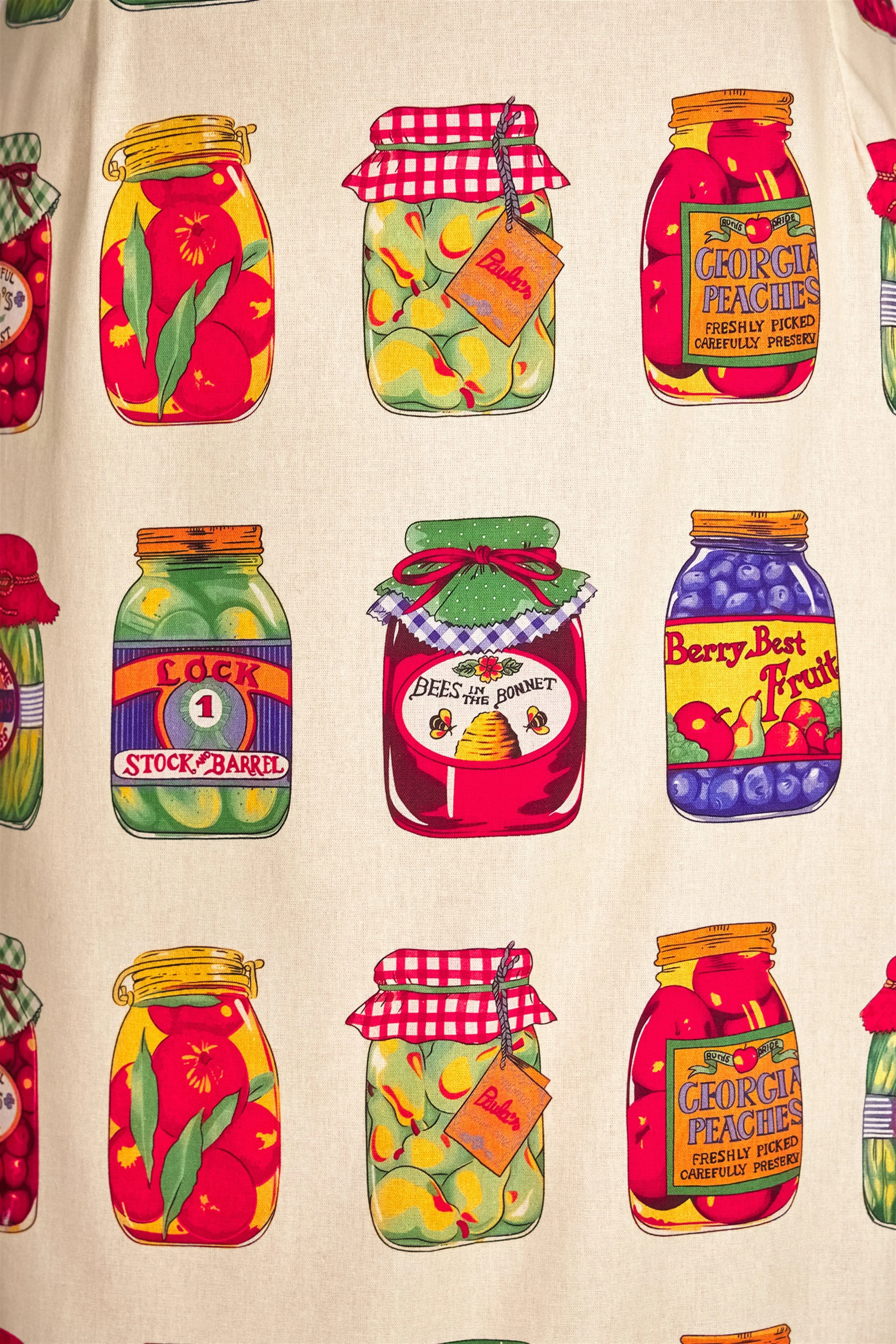 Close-up of colourful preserves-jar print on cream cotton - Grandma Gifts by B.Brand
