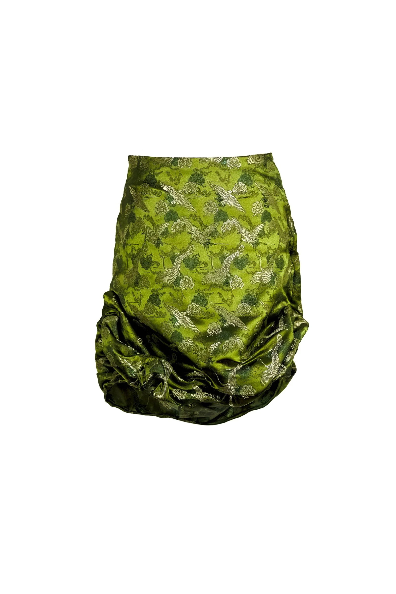 Olive green jacquard skirt with wire hem shaped into a bubble silhouette — Japan Origami by B.Brand