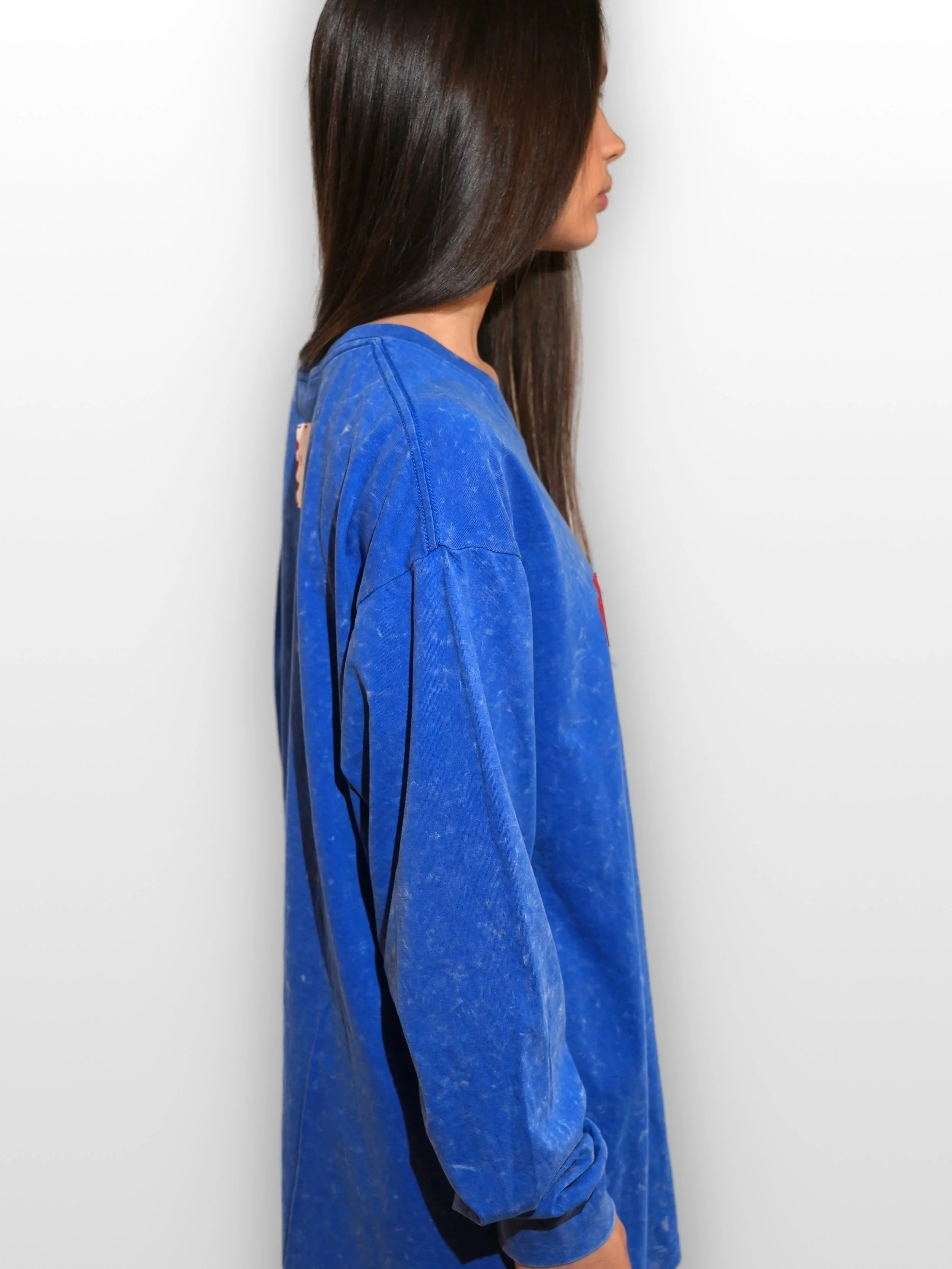 B.Brand Blue Red Cards Long Sleeve — back view: relaxed fit, dropped shoulders