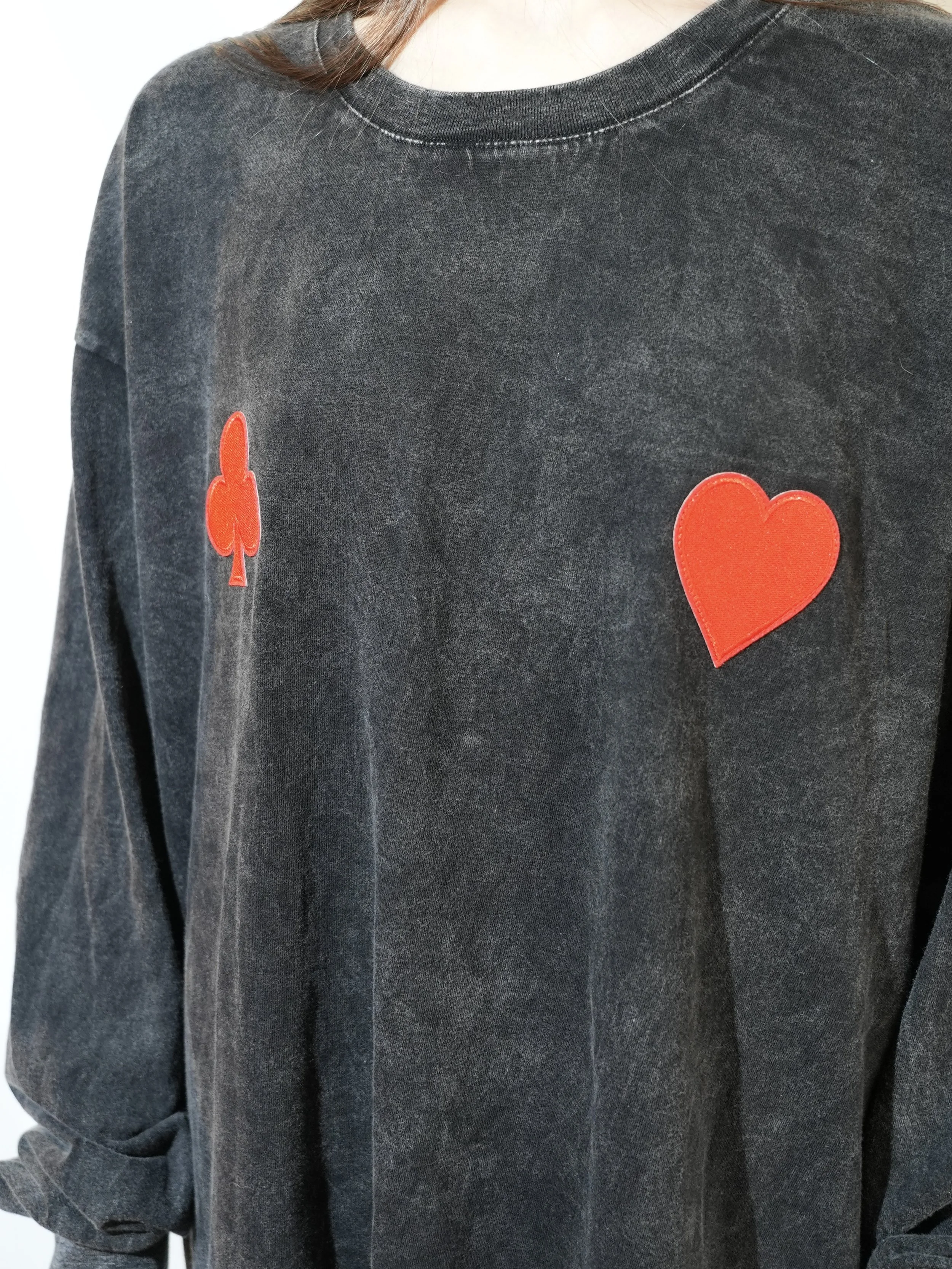 B.Brand Dark Gray Red Cards Long Sleeve — chest detail: red playing card symbols embroidered on dark grey