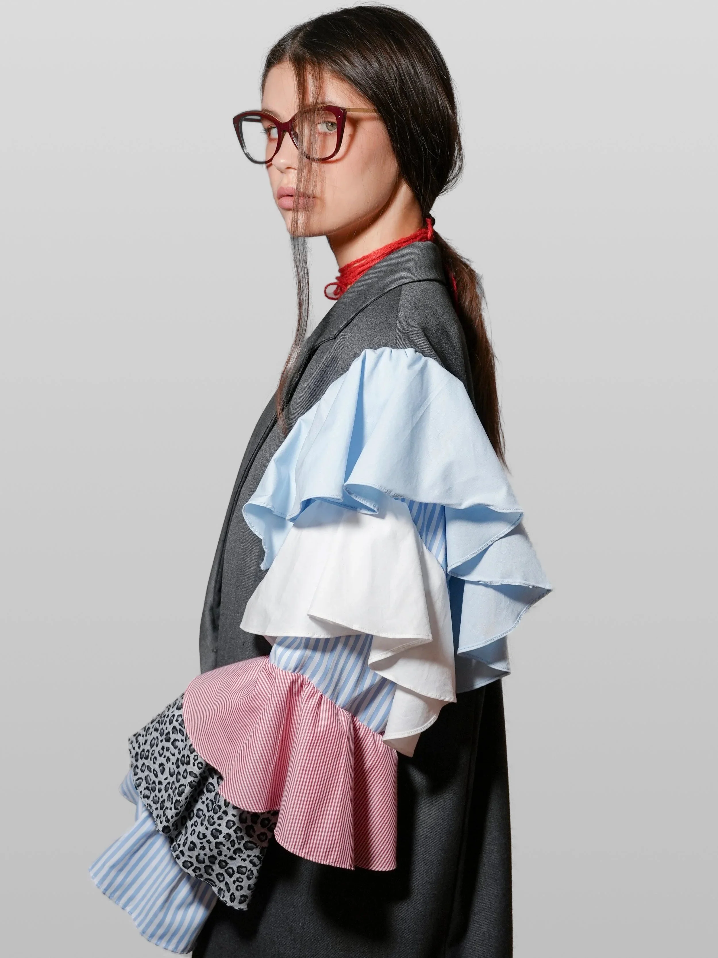 B.Brand Paris Mood Jacket — front view: oversized jacket with sculptural wavy sleeves and silk lining