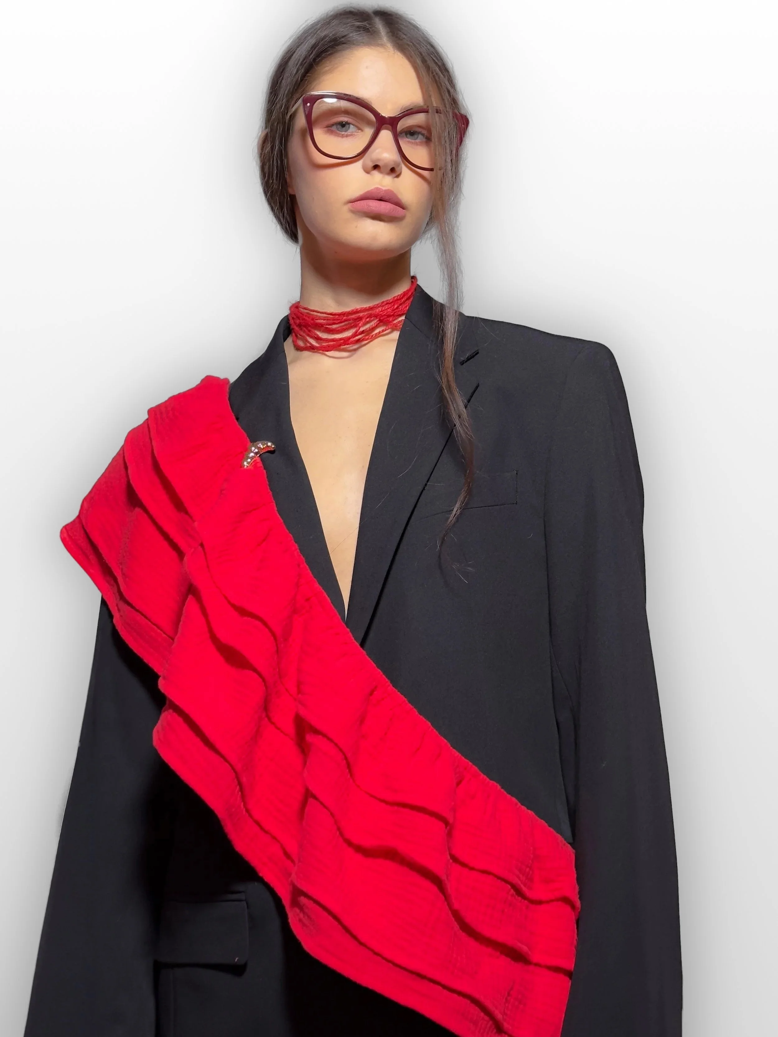 B.Brand Red Wave — detail view: red wave ribbon texture and drape