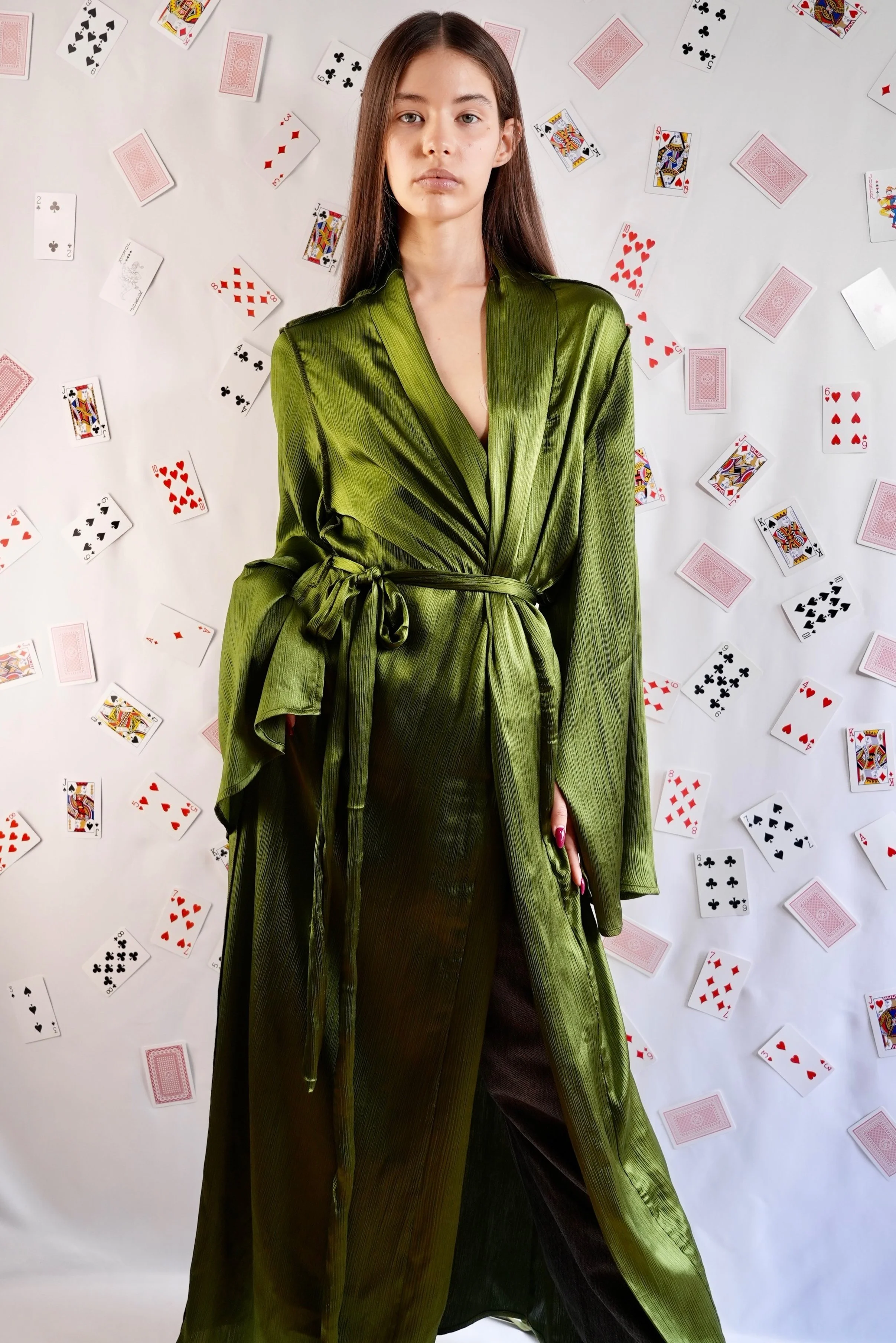 B.Brand Kimono Martini with Olive — front view: loose silk-viscose kimono with martini and olive print