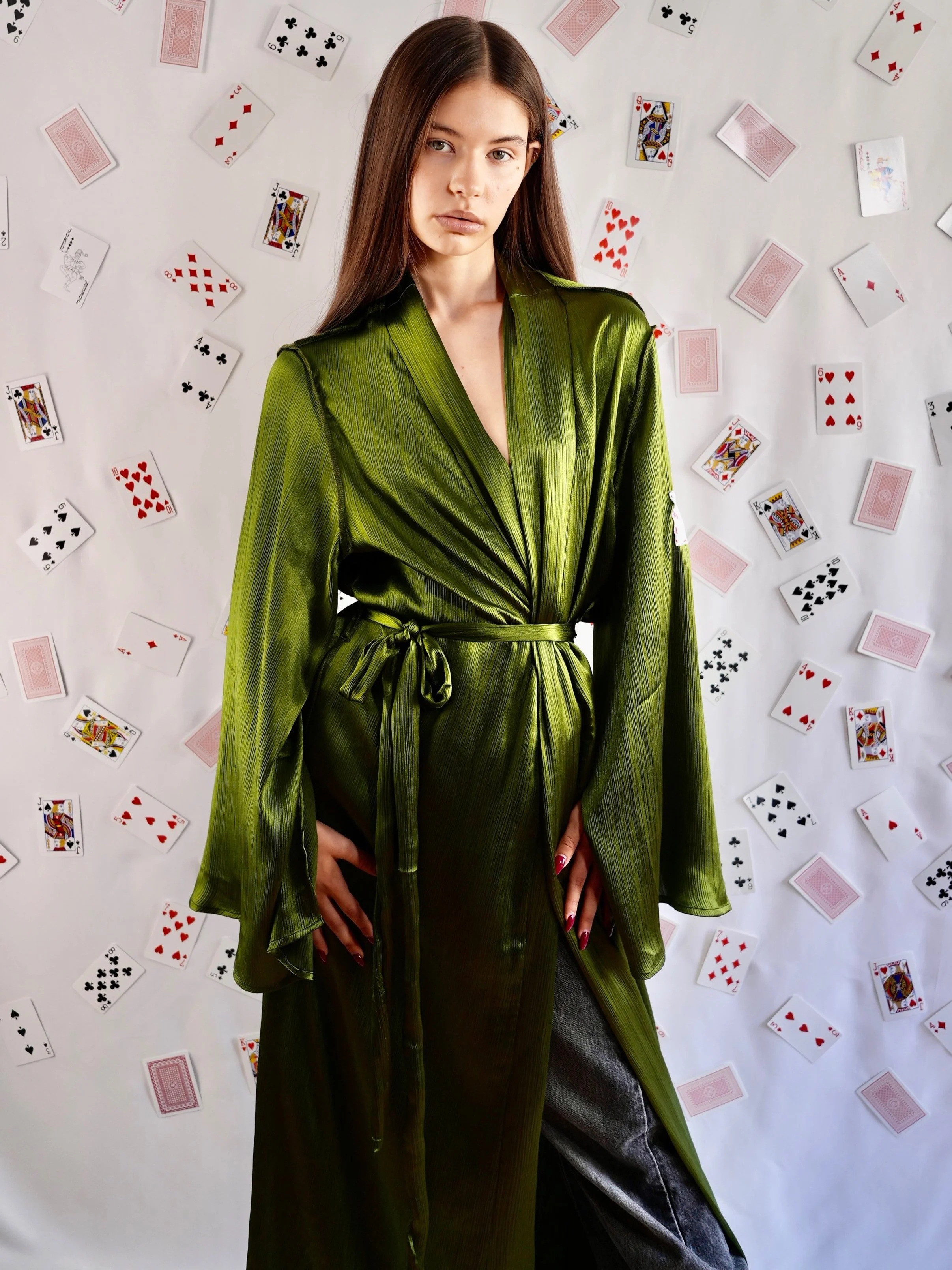 B.Brand Kimono Martini with Olive — back view: kimono drape and full-length silhouette