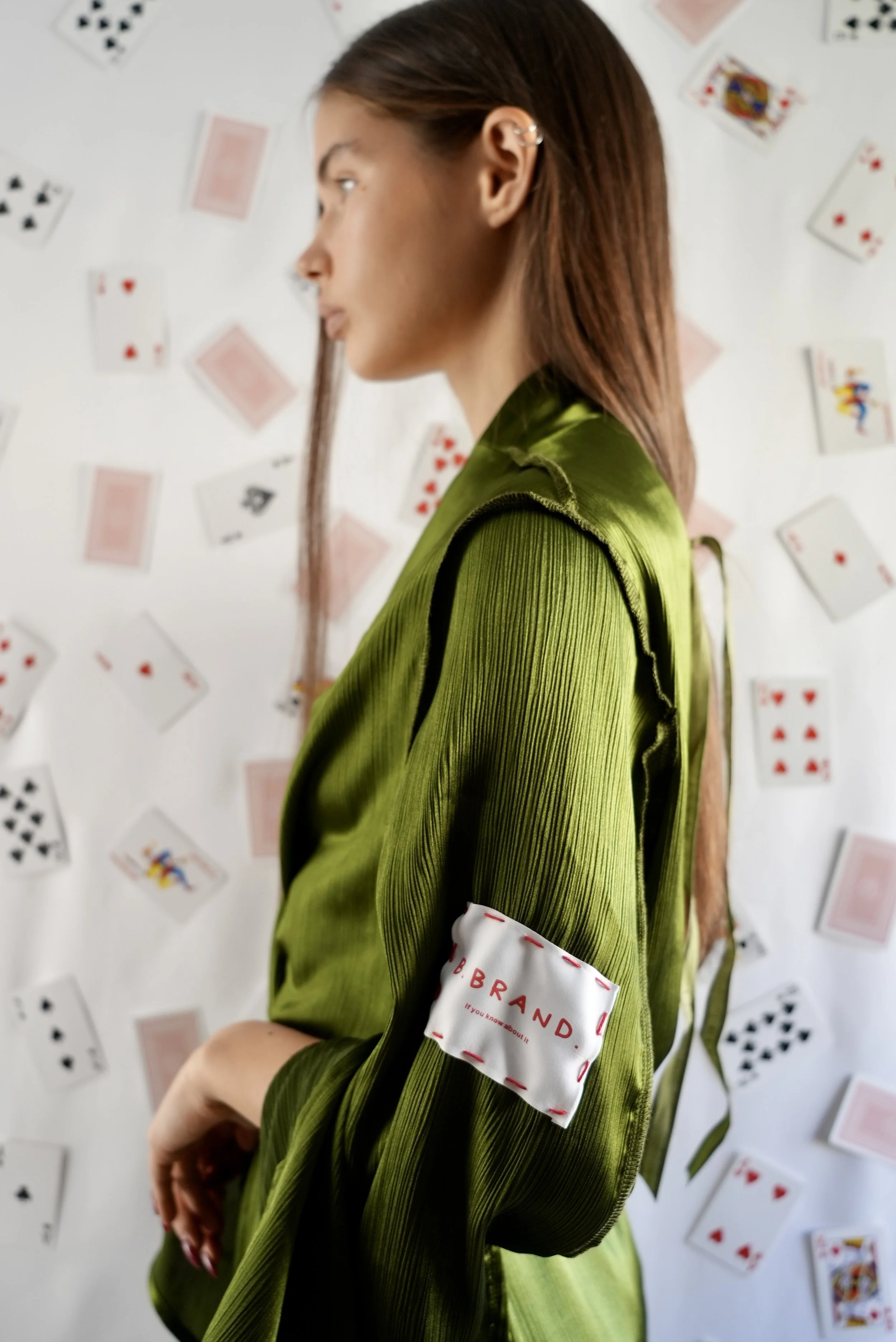 B.Brand Kimono Martini with Olive — detail view: martini and olive print close-up on silk-viscose fabric