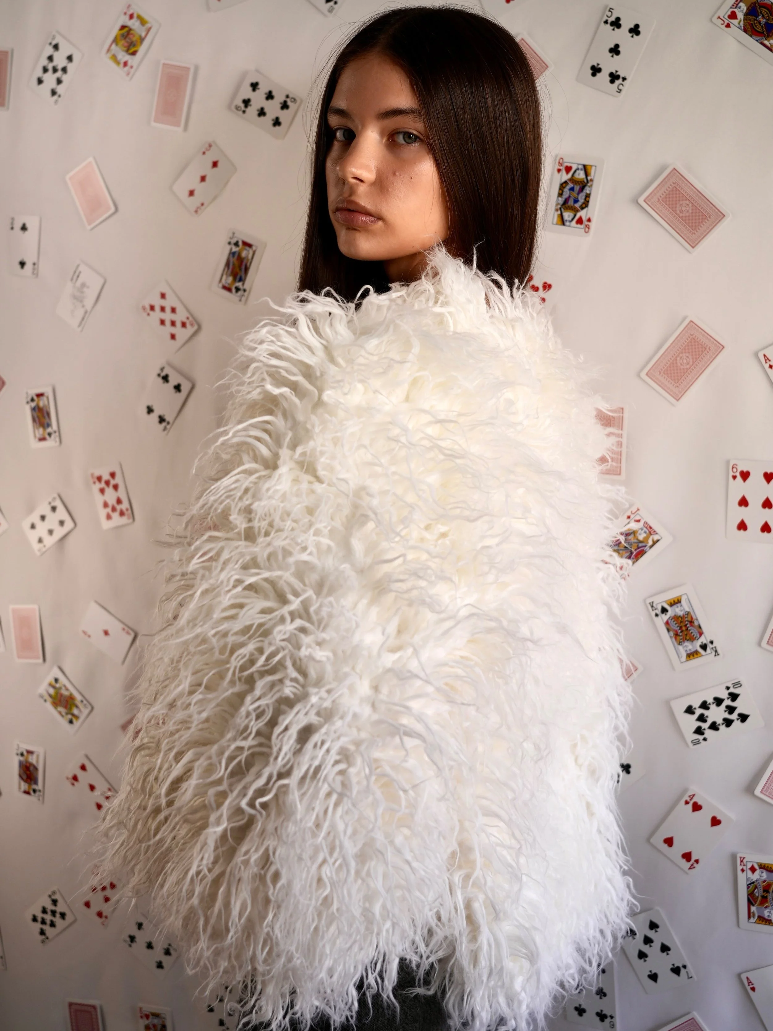 B.Brand Fur Coat White Eco Sheep — detail view: white eco-fur texture close-up