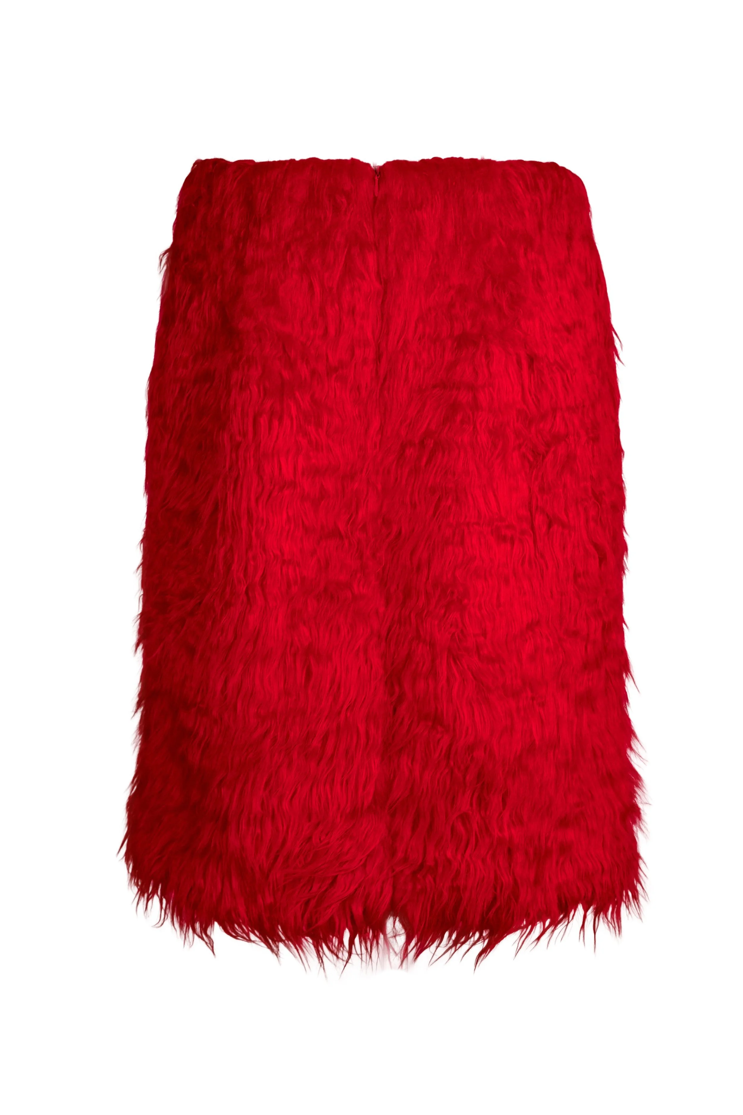 B.Brand Skirt Pretend to Sheep — back view: red faux fur midi skirt zip closure
