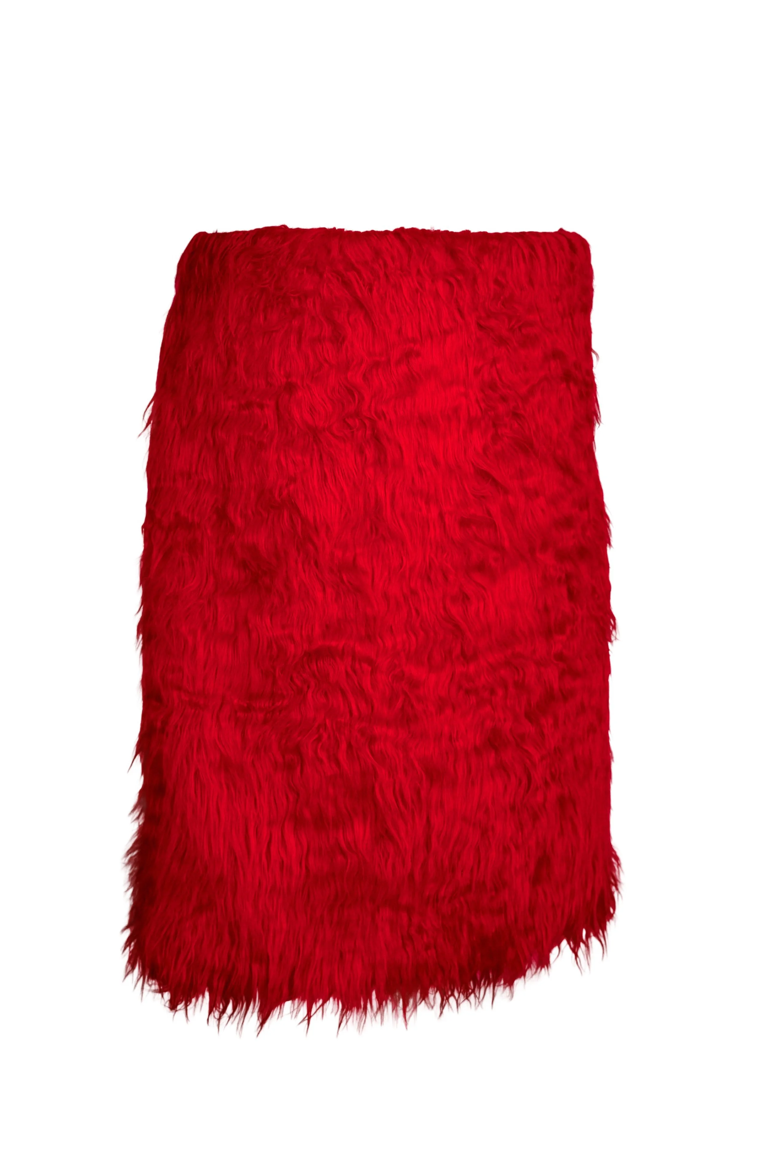 B.Brand Skirt Pretend to Sheep — three-quarter view: red faux fur midi skirt silhouette