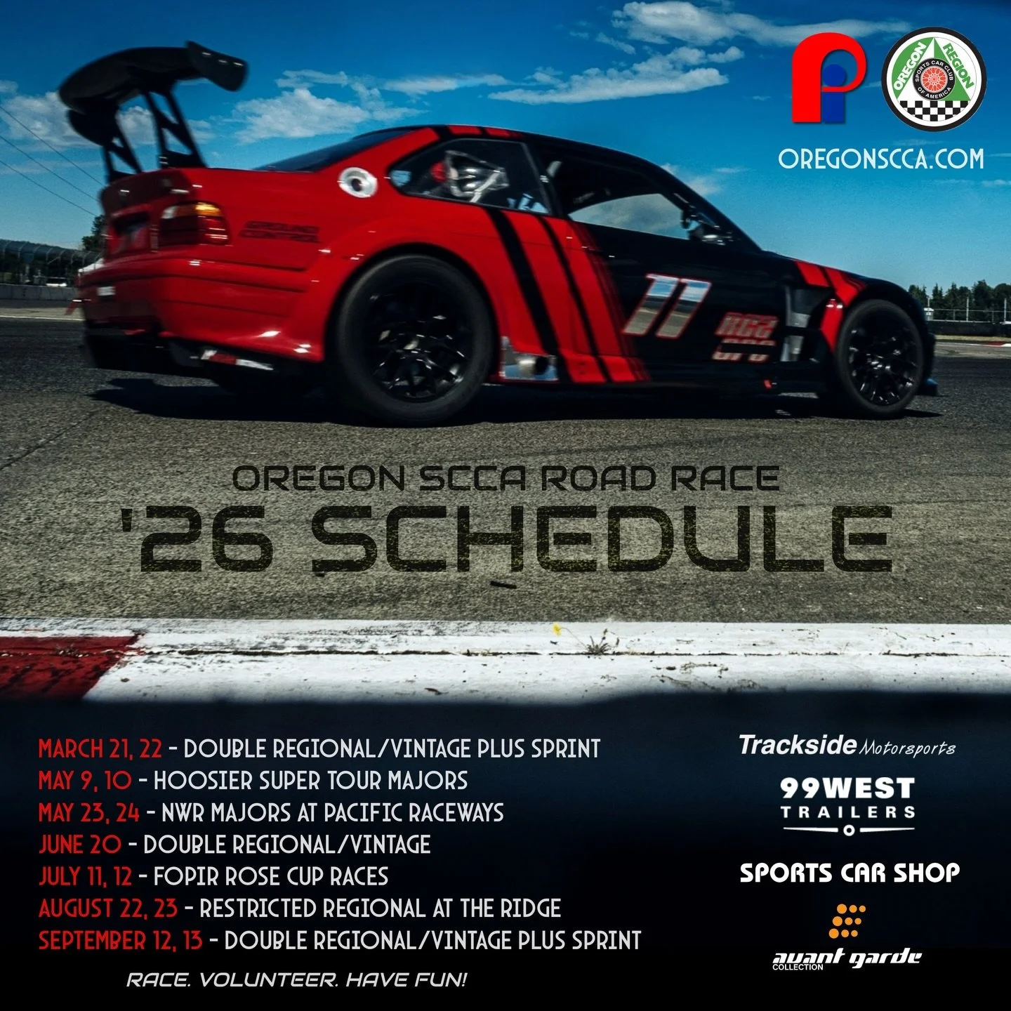 &lsquo;26 season loading&hellip;.⏳ Announcing our road race schedule at @portlandinternationalraceway! 

-4 Regionals 
-The Hoosier Super Tour returns! 
-We&rsquo;re going back to the Ridge! (more details soon)
-Qualification requirements for the SCC