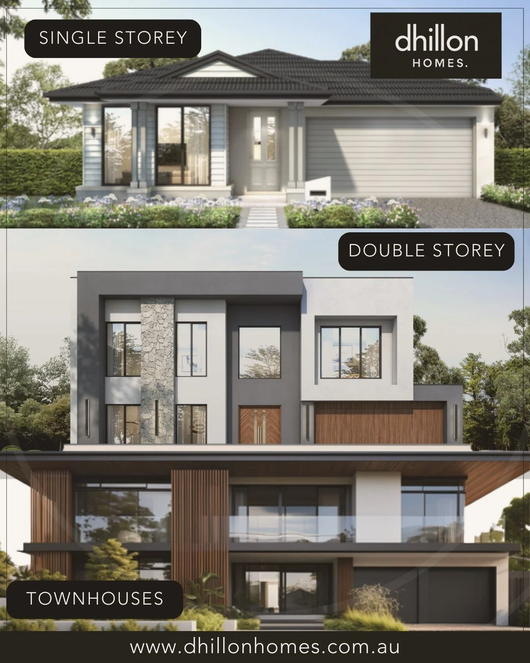 Dhillon Homes offers a selection of single storey residences, double storey homes and modern townhouses tailored to diverse lifestyle requirements.

Each design prioritises functional flow, contemporary architecture and efficient spatial planning. Ou