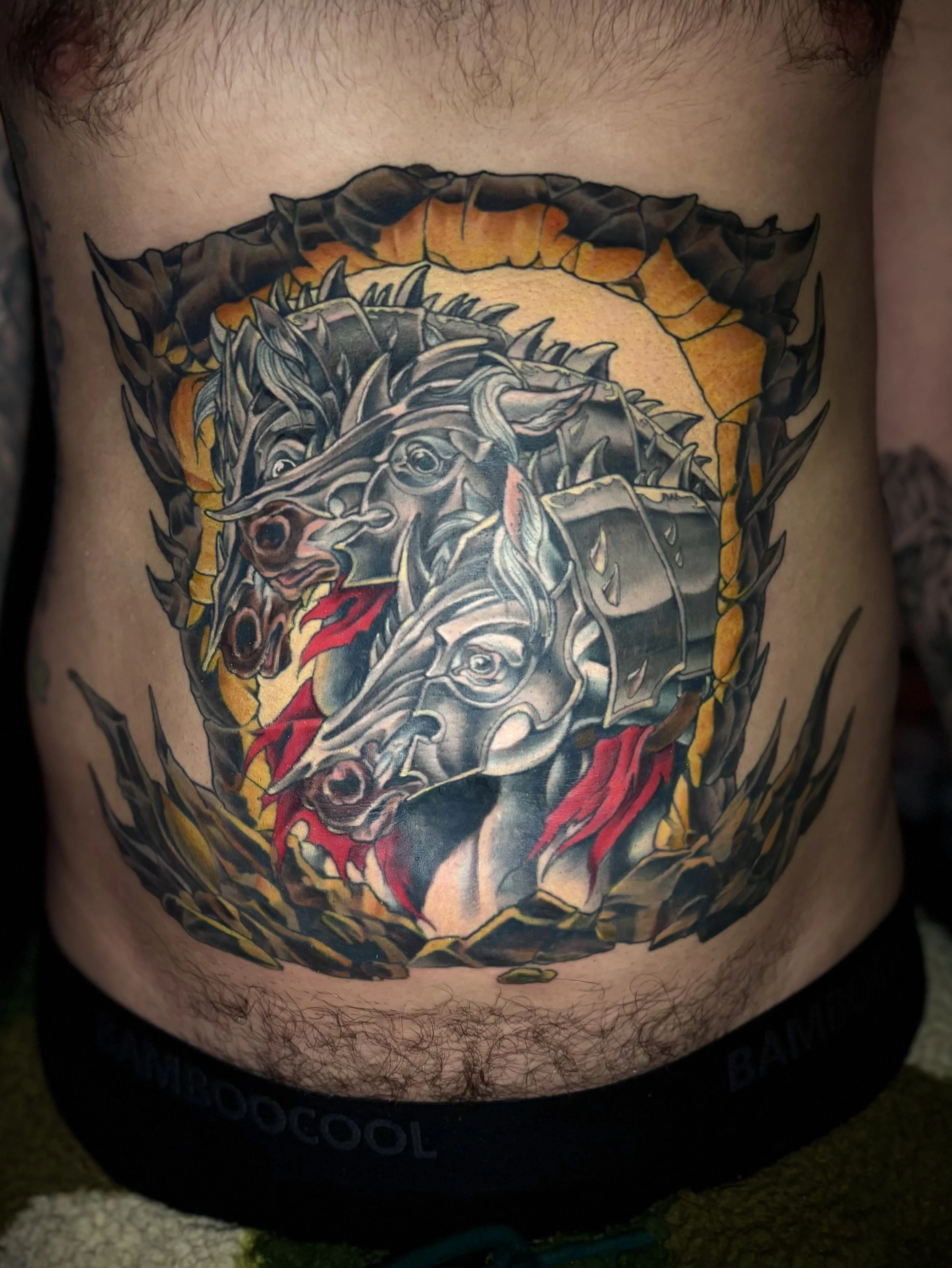 Giovanni willett vbstrvct Seattle tattoo artist stomach tattoo of pharaohs horses