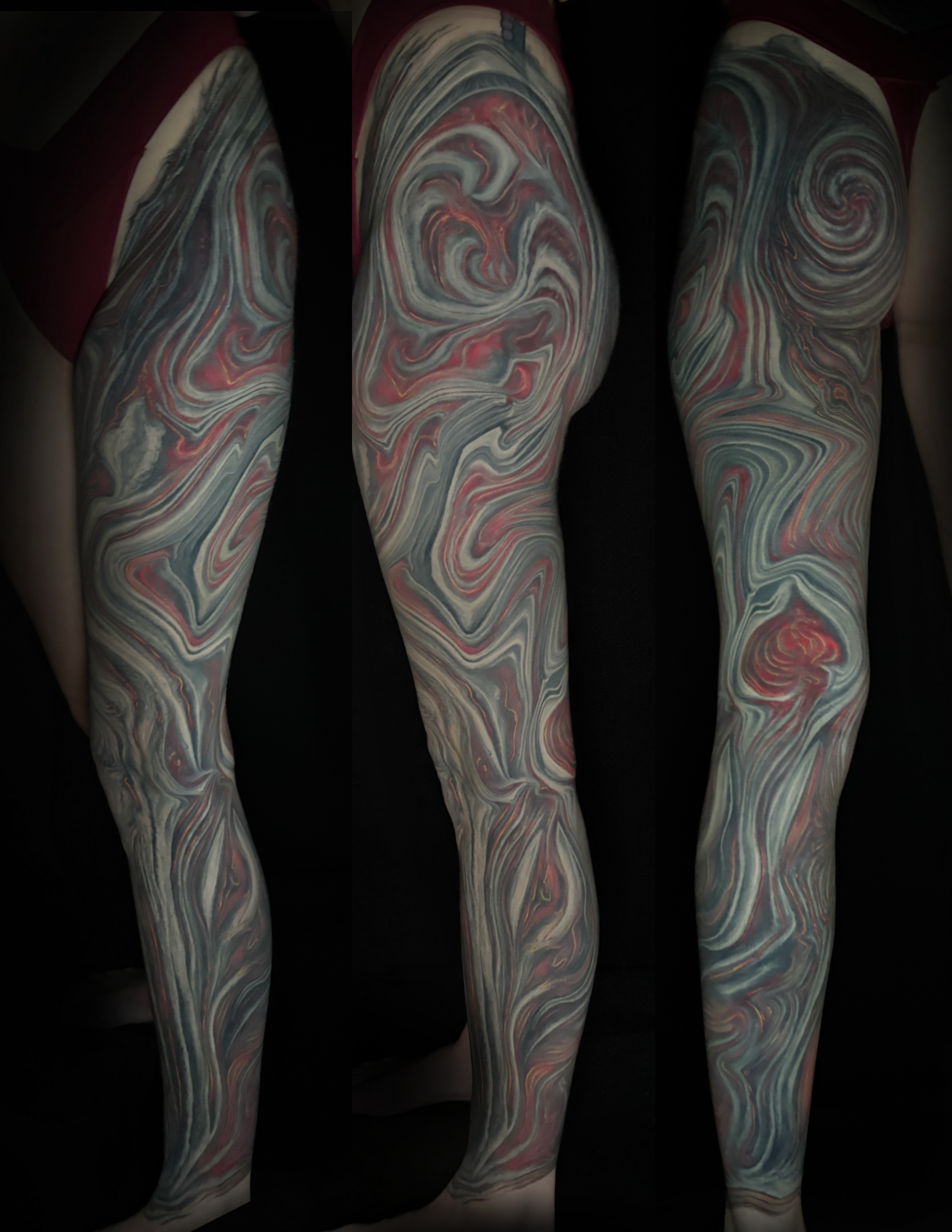 Biomech leg tattoo abstract