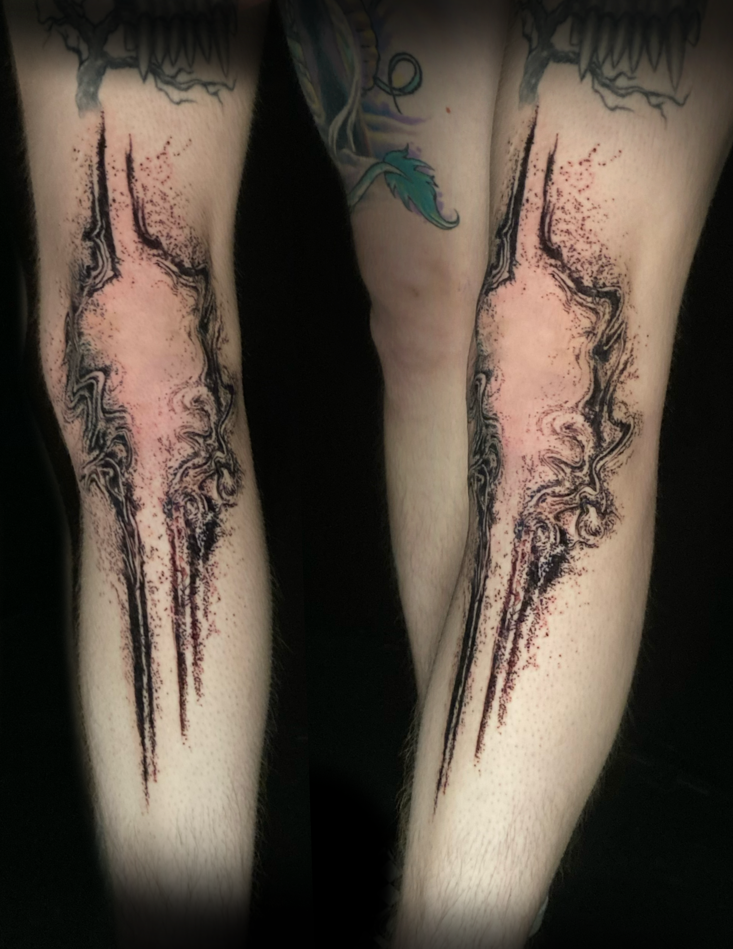 leg tattoo abstract blackwork neotribal design tattoo
