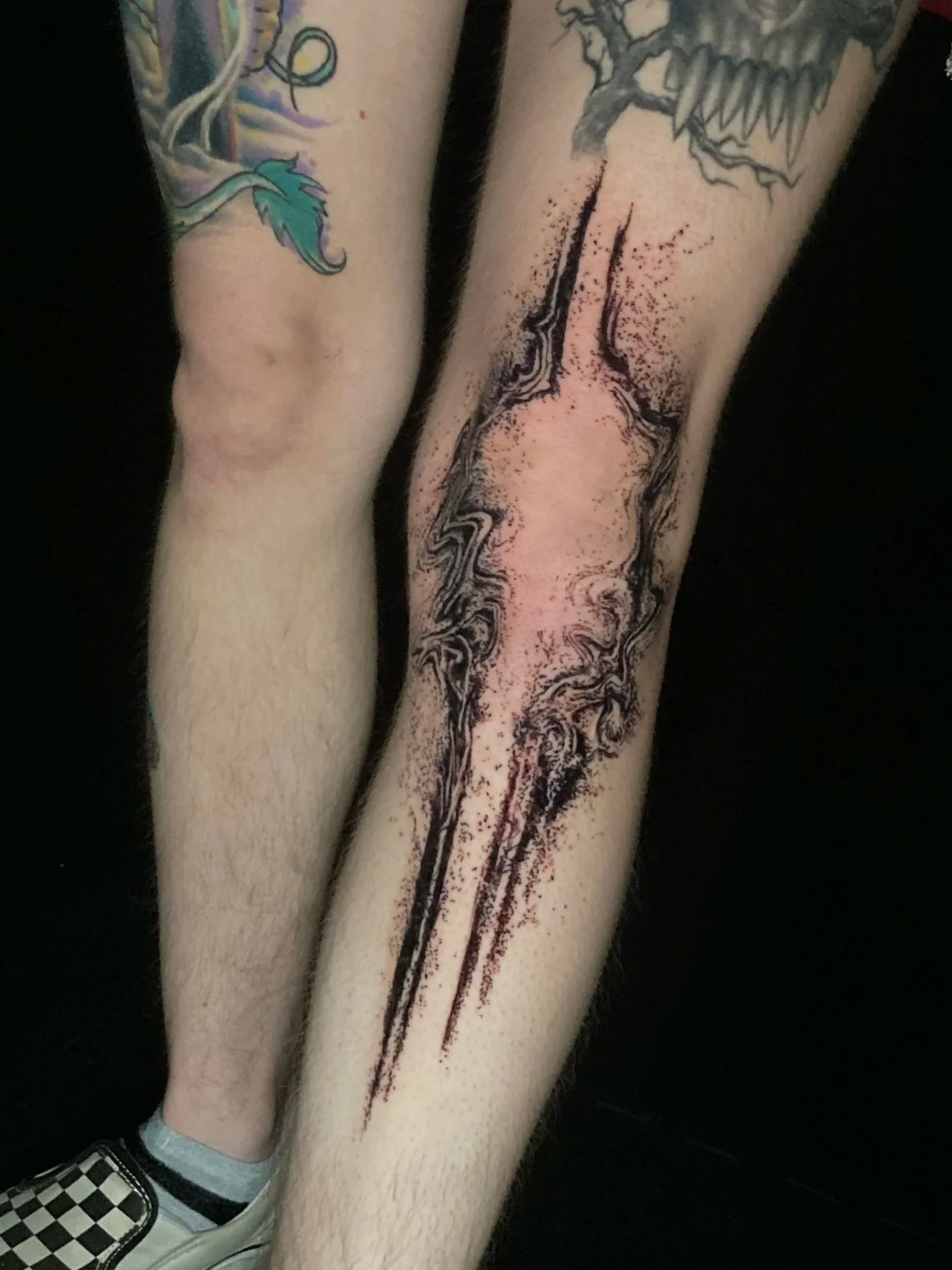 leg tattoo abstract blackwork neotribal design tattoo