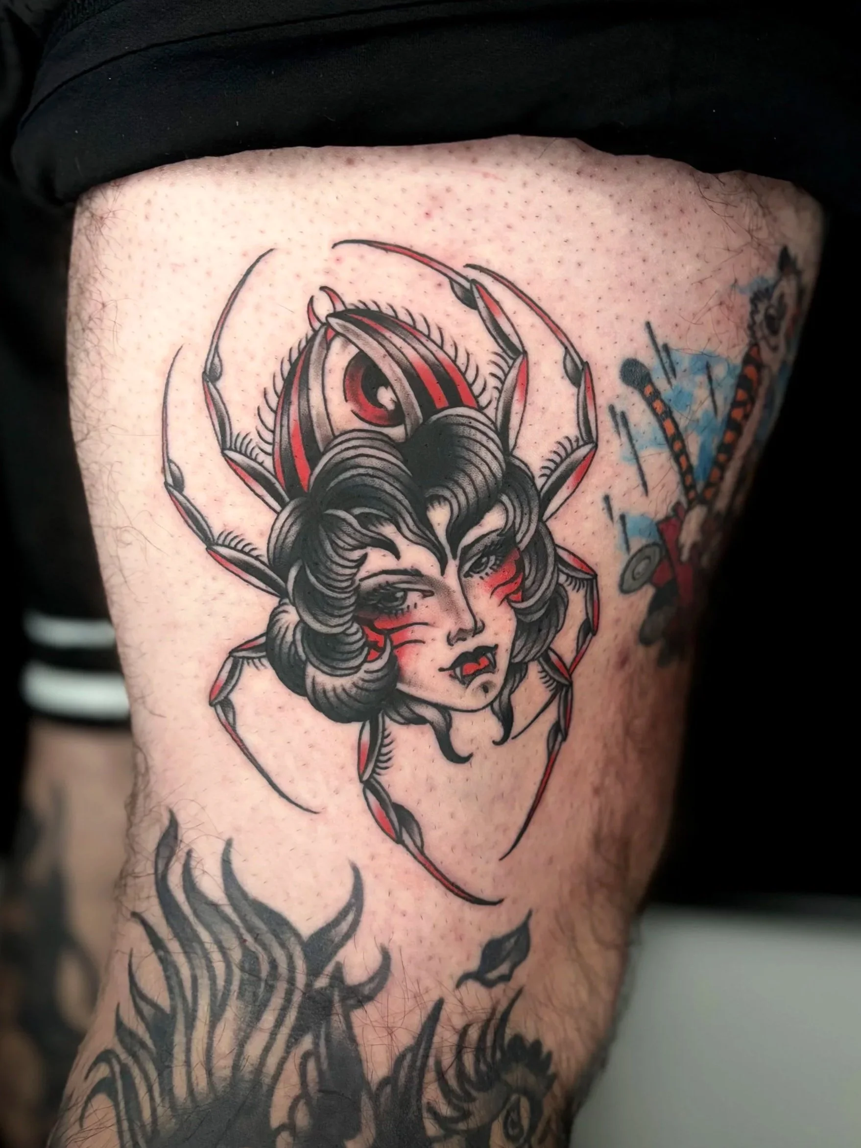 Giovanni Willet American traditional spider woman tattoo
