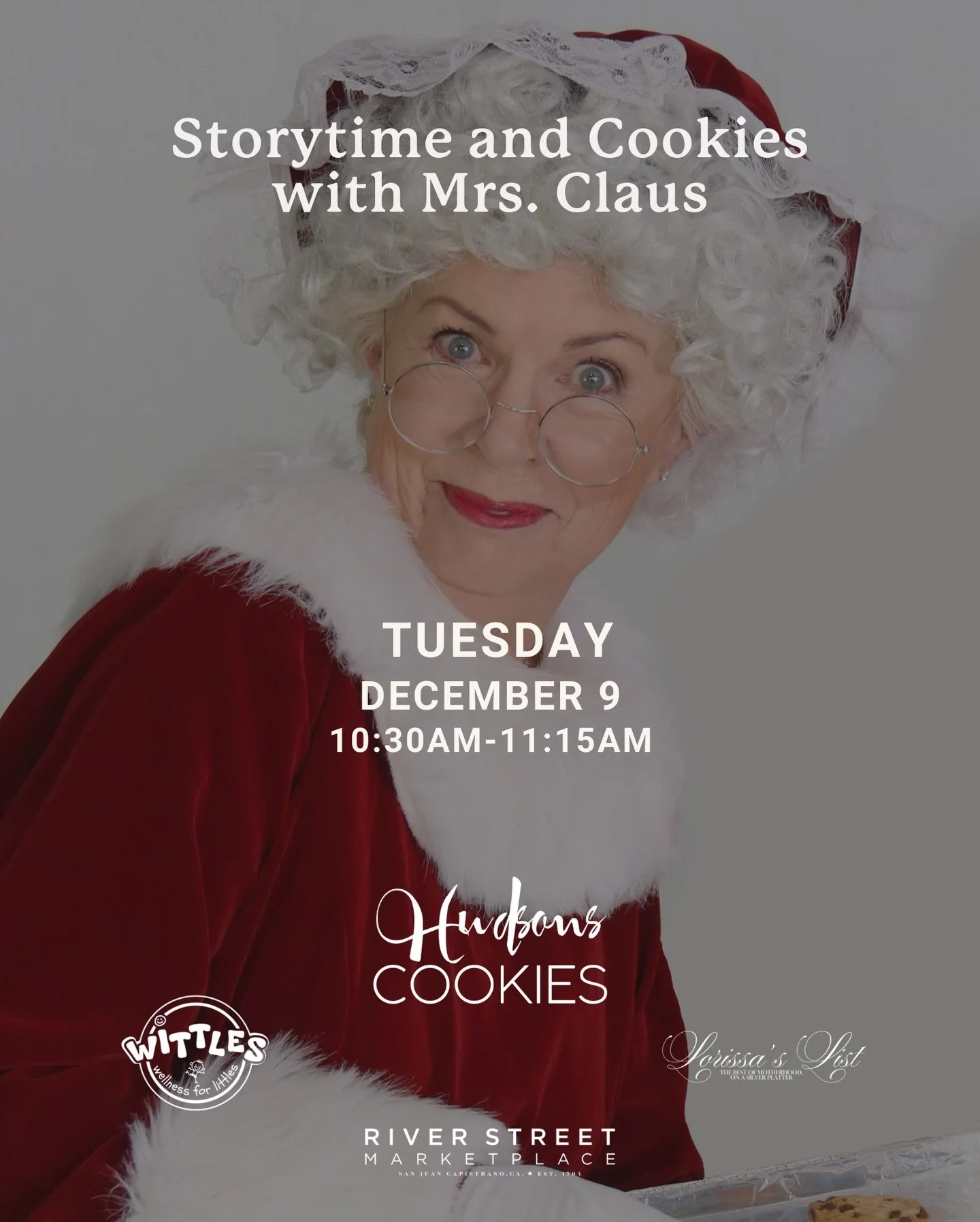 On Day 9 we have a special treat!

Enjoy storytime with Mrs. Claus and be one of the first 50 guests to receive a delicious @hudsonscookies 🍪

Plus, @wittleskids will be providing music and chocolate protein shake samples to make the day even sweete