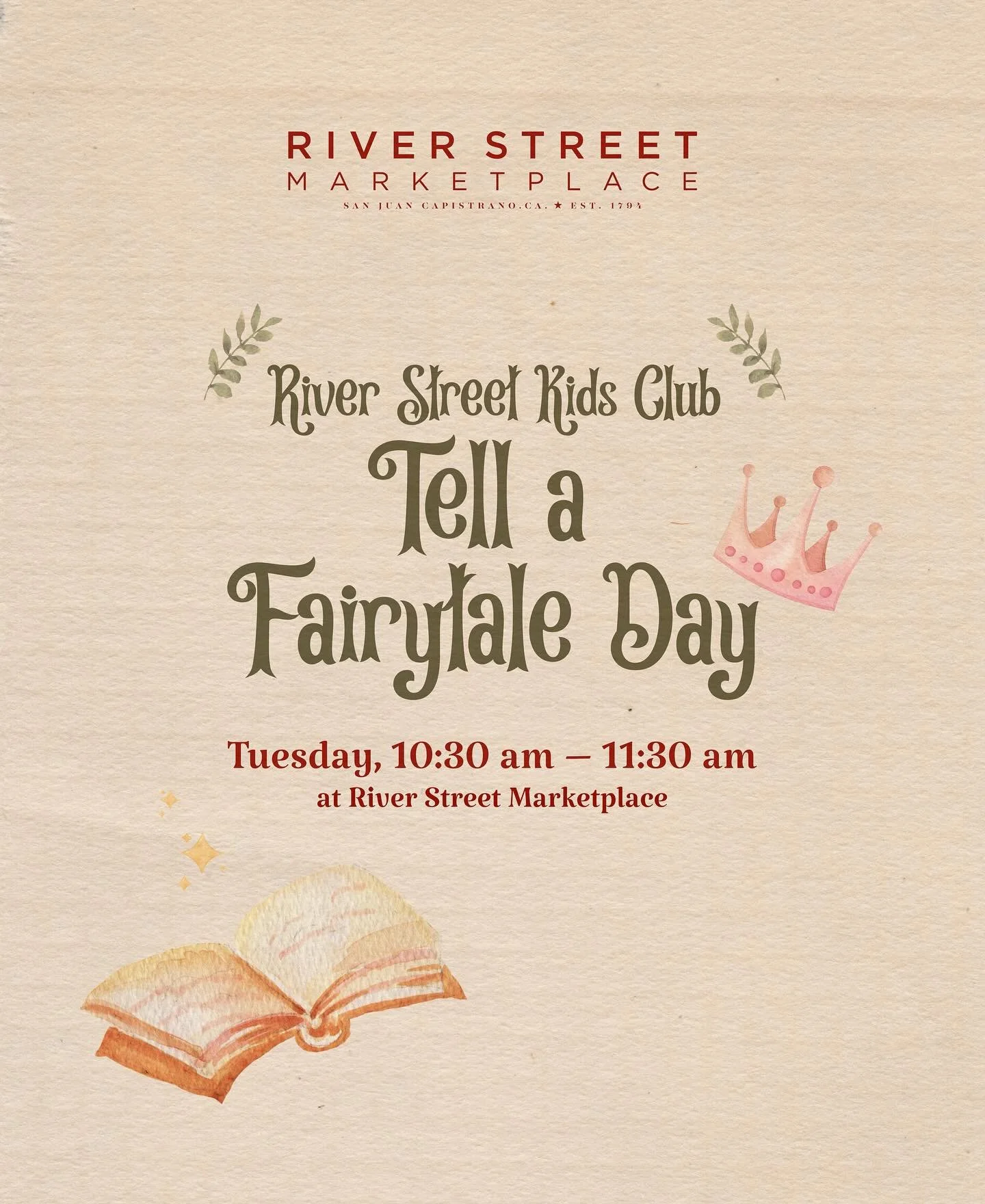 ✨ Once upon a time at River Street&hellip; ✨

Join us this Tuesday, February 24 from 10:30&ndash;11:30am for a fun morning in honor of National Tell a Fairytale Day.

We&rsquo;re partnering with @socalkidsclub and @lorissaviolet for a princess-led st
