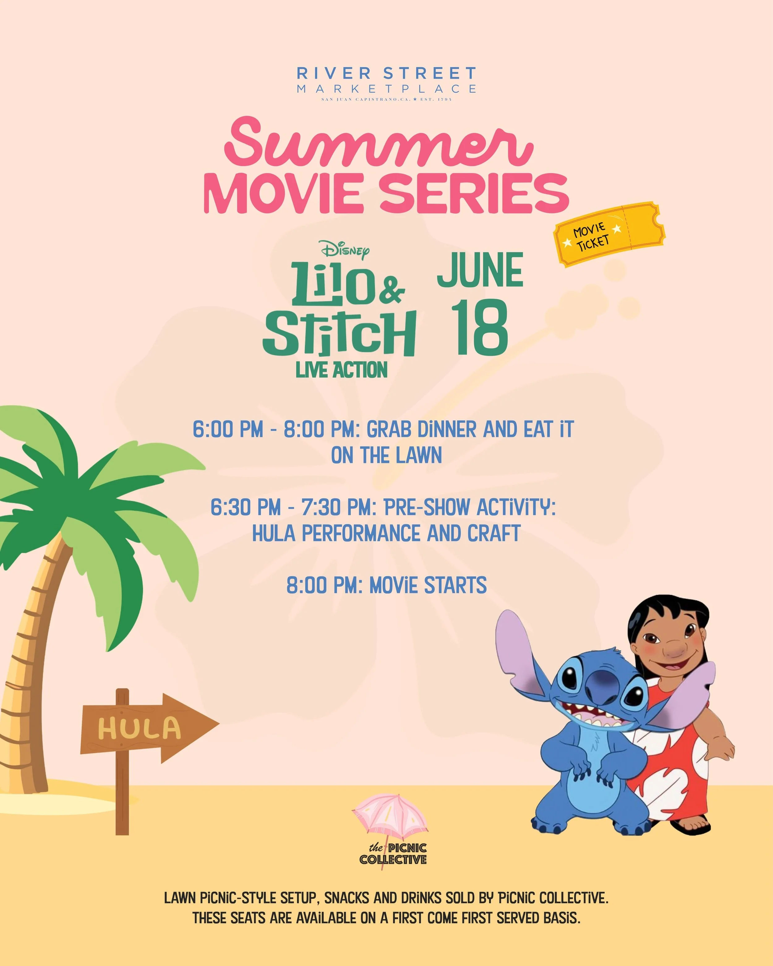 Our first Summer Movie Night is almost here! Join us on June 18 for a special showing of Lilo &amp; Stitch (2025) under the stars at River Street Marketplace!

Before the movie, enjoy a live hula performance by @islandinspirations.co, fun crafts from