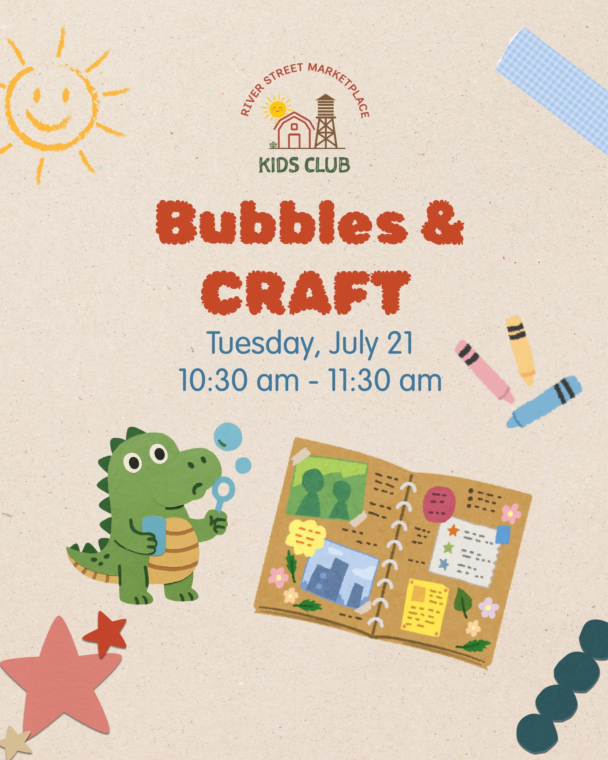 🫧 Bubbles, crafts &amp; a morning of fun! 

Bring the kids for bubbles with @coast2coastbubbles, a fun craft with @socalkidsclub, outdoor play, grab a meal from your favorite River Street spots, and do a little shopping!

Tuesday, July 21
10:30&ndas