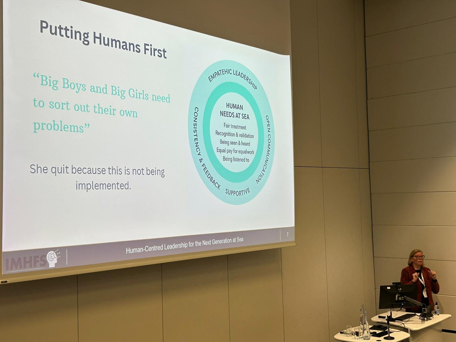 Tineke presenting on Human Factors and psychological safety in maritime operations