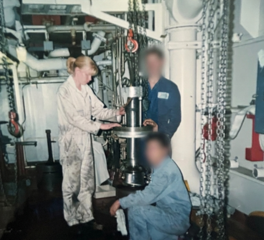 Tineke Zoet as a Maritime Officer in the engine room of a Dutch Merchant Navy vessel