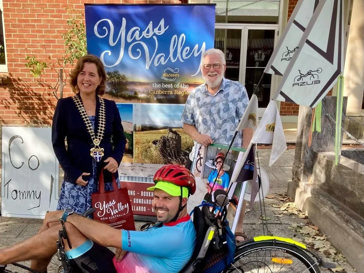 Just a few snaps of the day&hellip;. I&rsquo;m absolutely cooked, 1118m of elevation and constant headwind it took 7 hours total time for 74kms, a long day.
It was pretty cool however when we arrived to get a welcome party by Jasmin the mayor of Yass