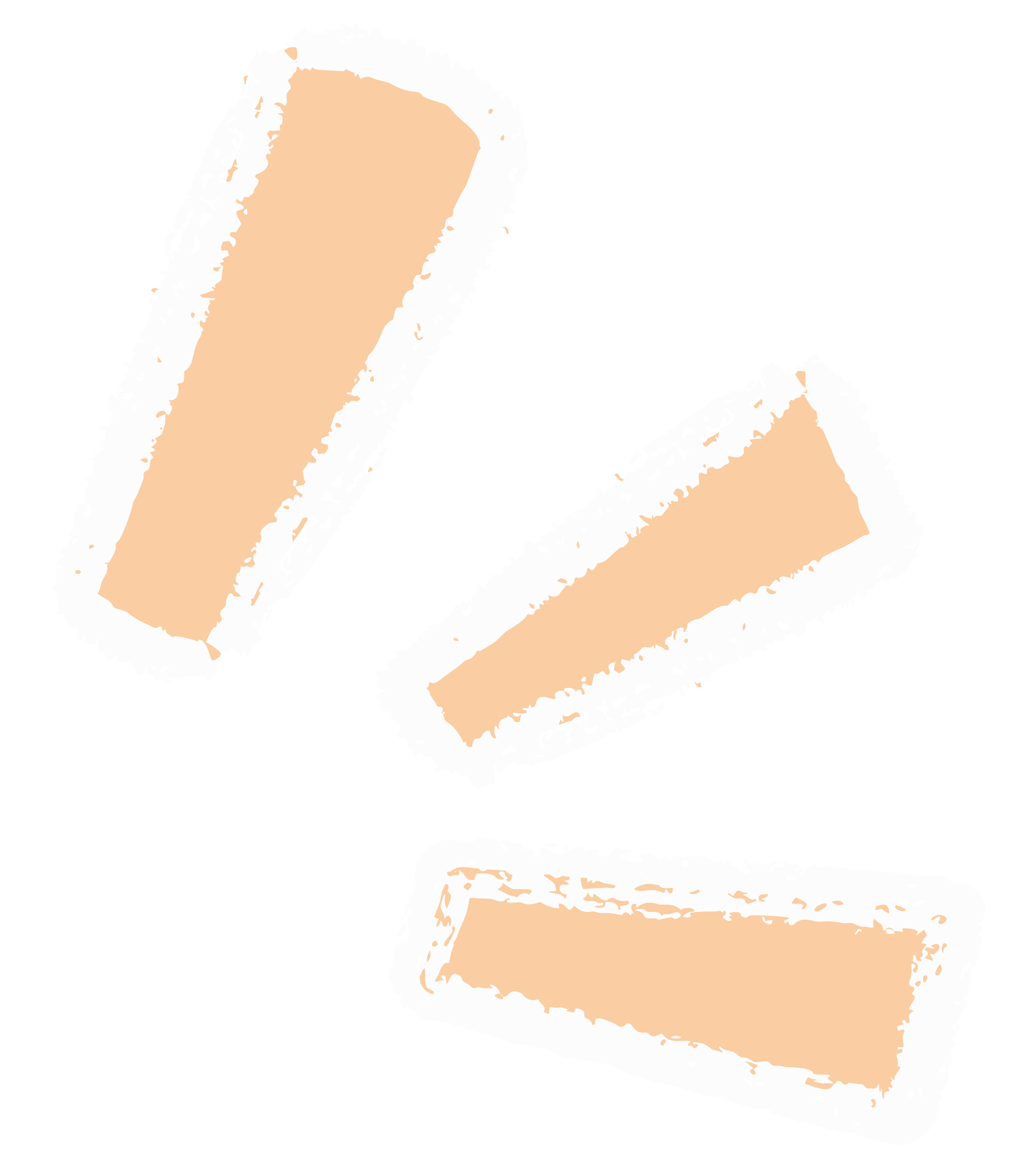 Illustration of three cartoon style peach speak loud icons pointing up to the right with white brush stroke outlines.