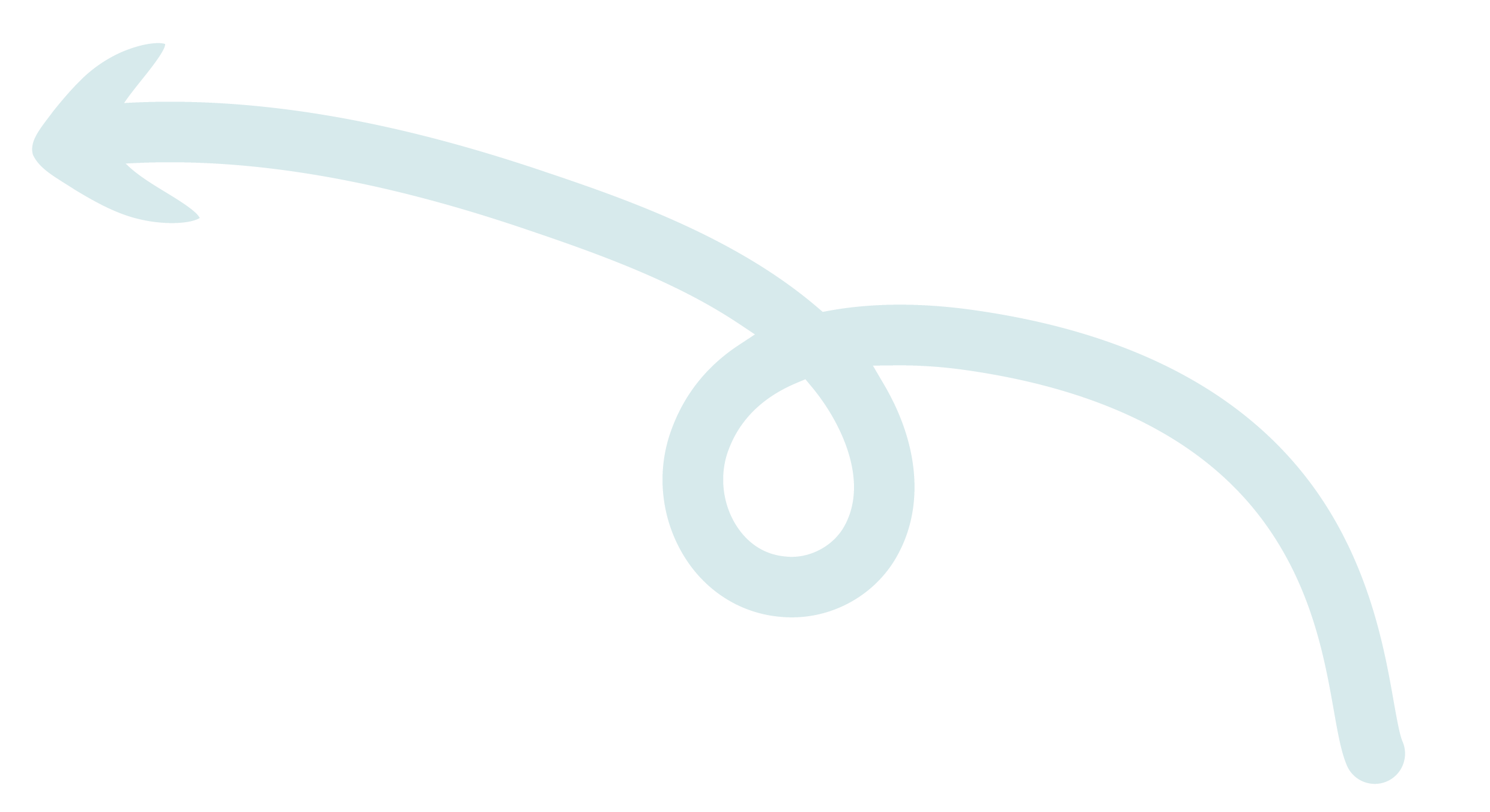 Light-coloured blue cartoon style arrow arrow, with a looped section and a curved line extending downward.