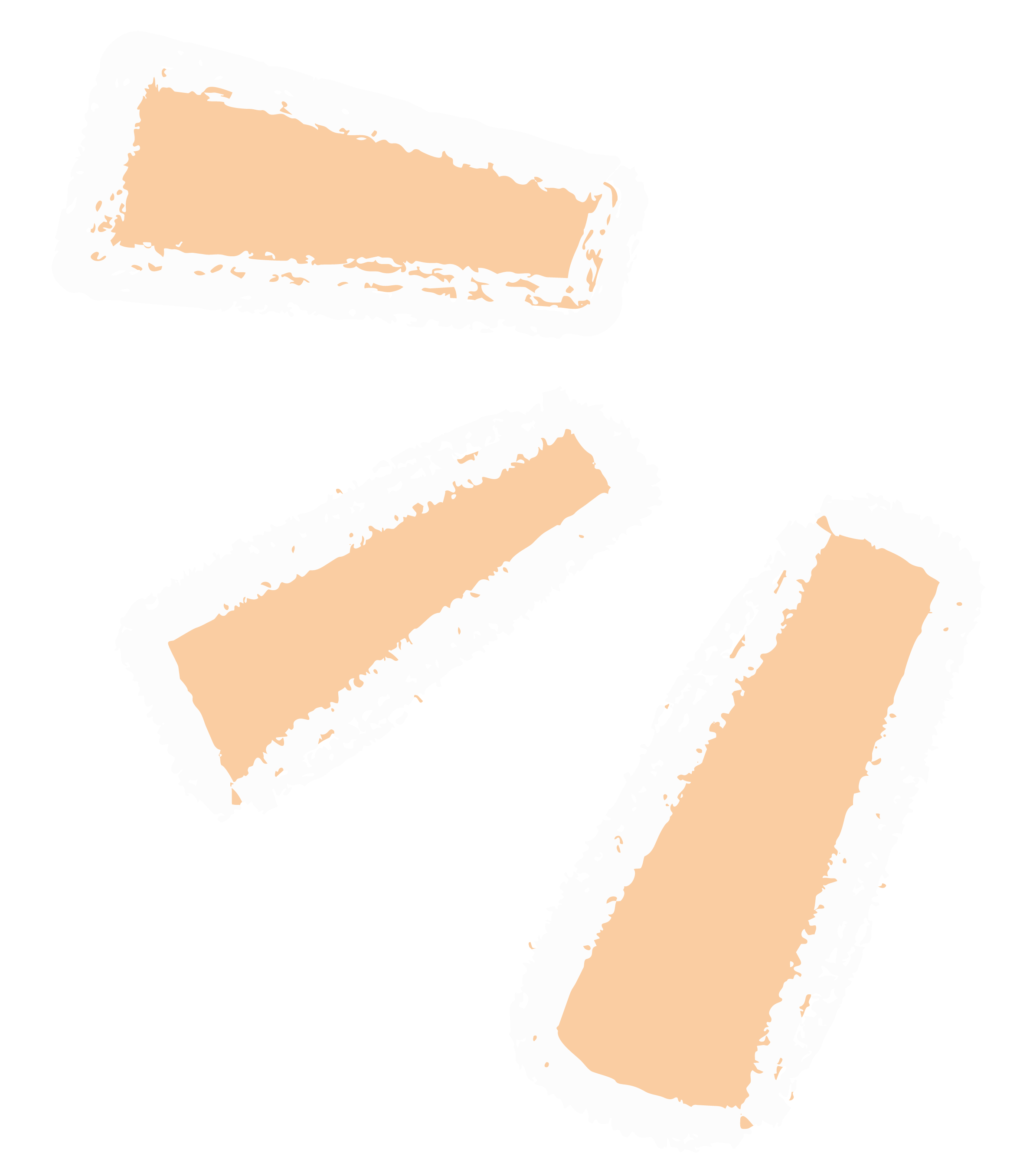 Illustration of three cartoon style peach speak loud icons pointing down to the left with white brush stroke outlines.