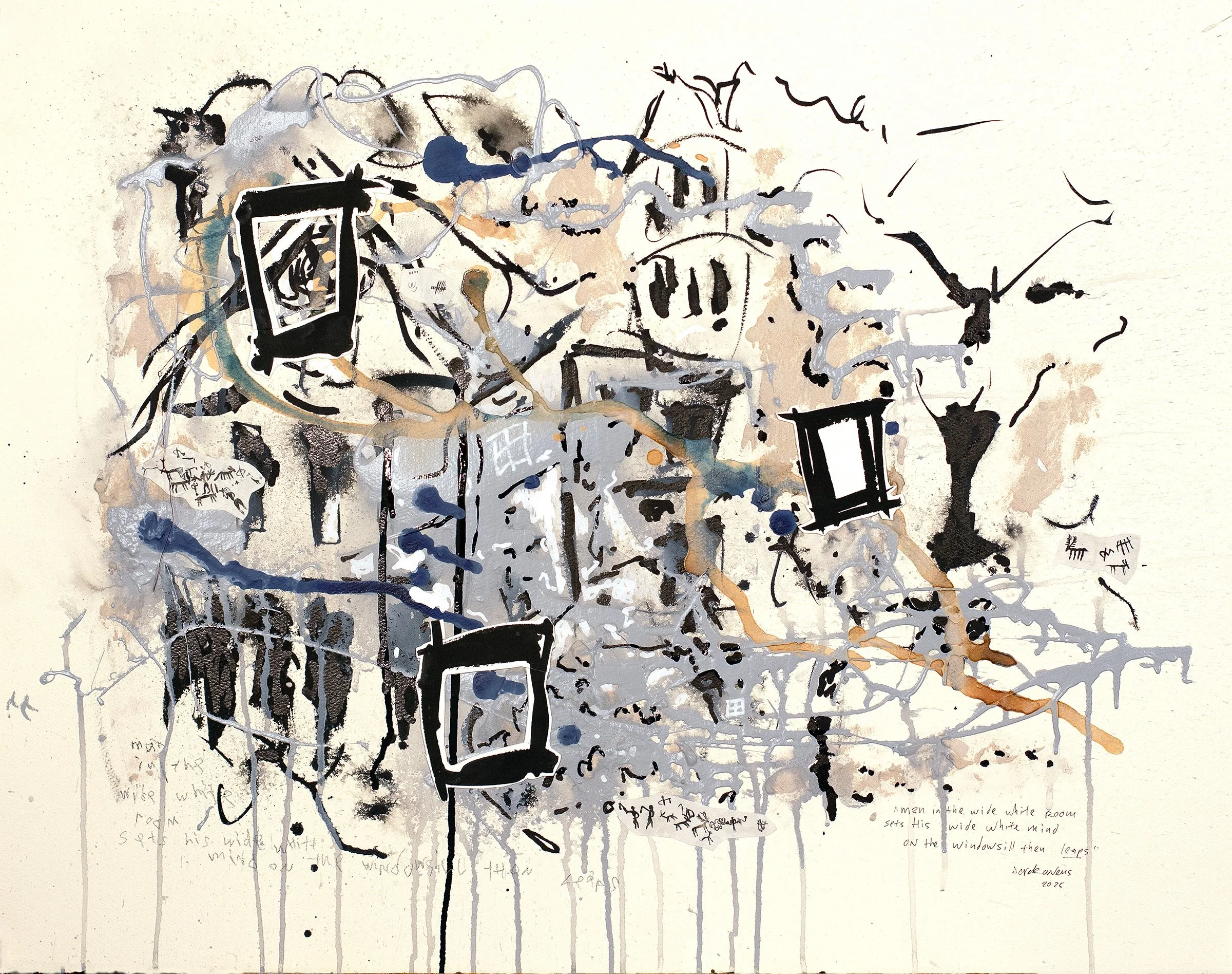 "man in the wide white room sets his mind on the wide white windowsill then *leaps*"