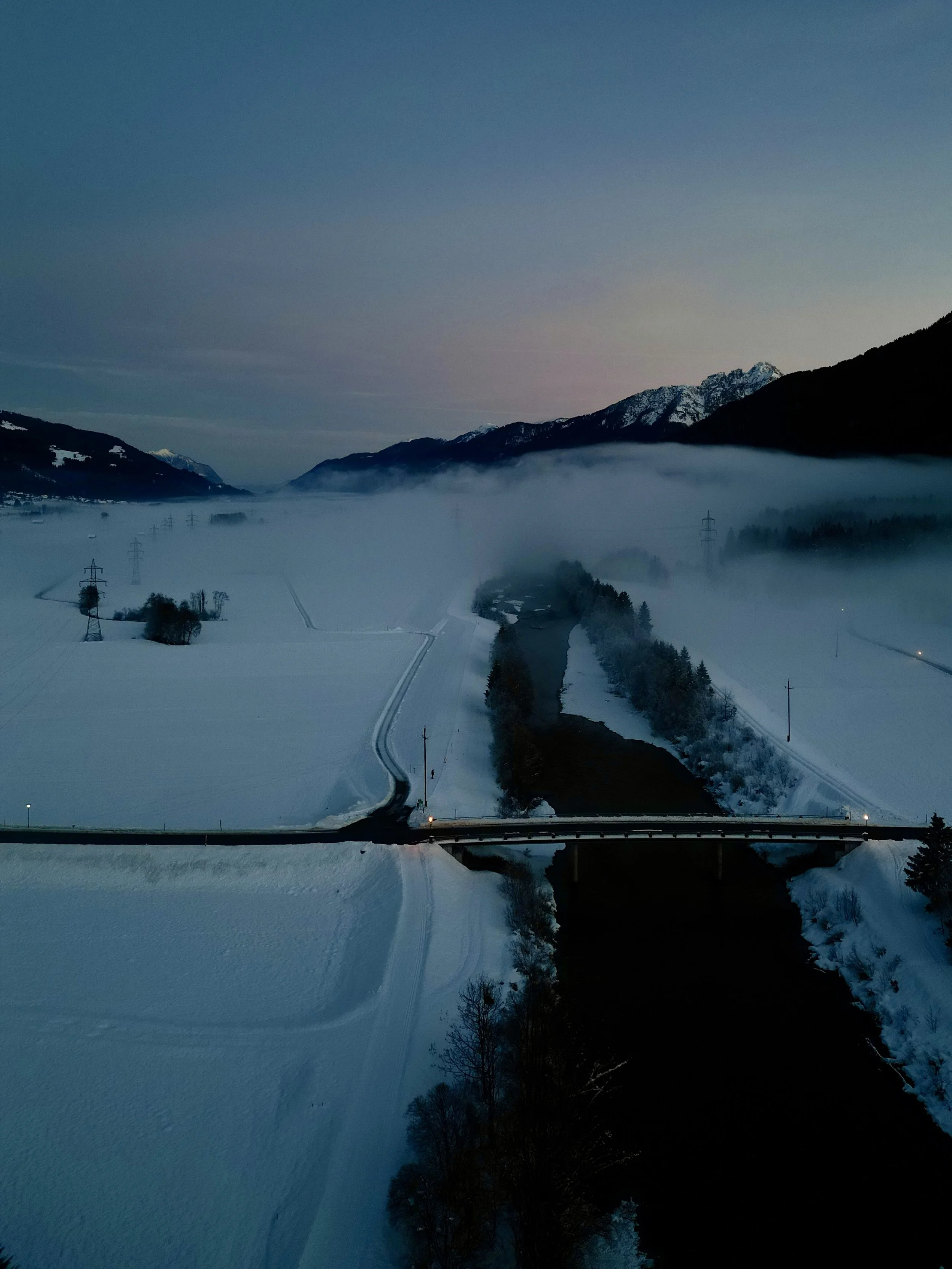 Gailtal sunset with the snowcapped Gartnerkofel at Nassfeld on the right. 