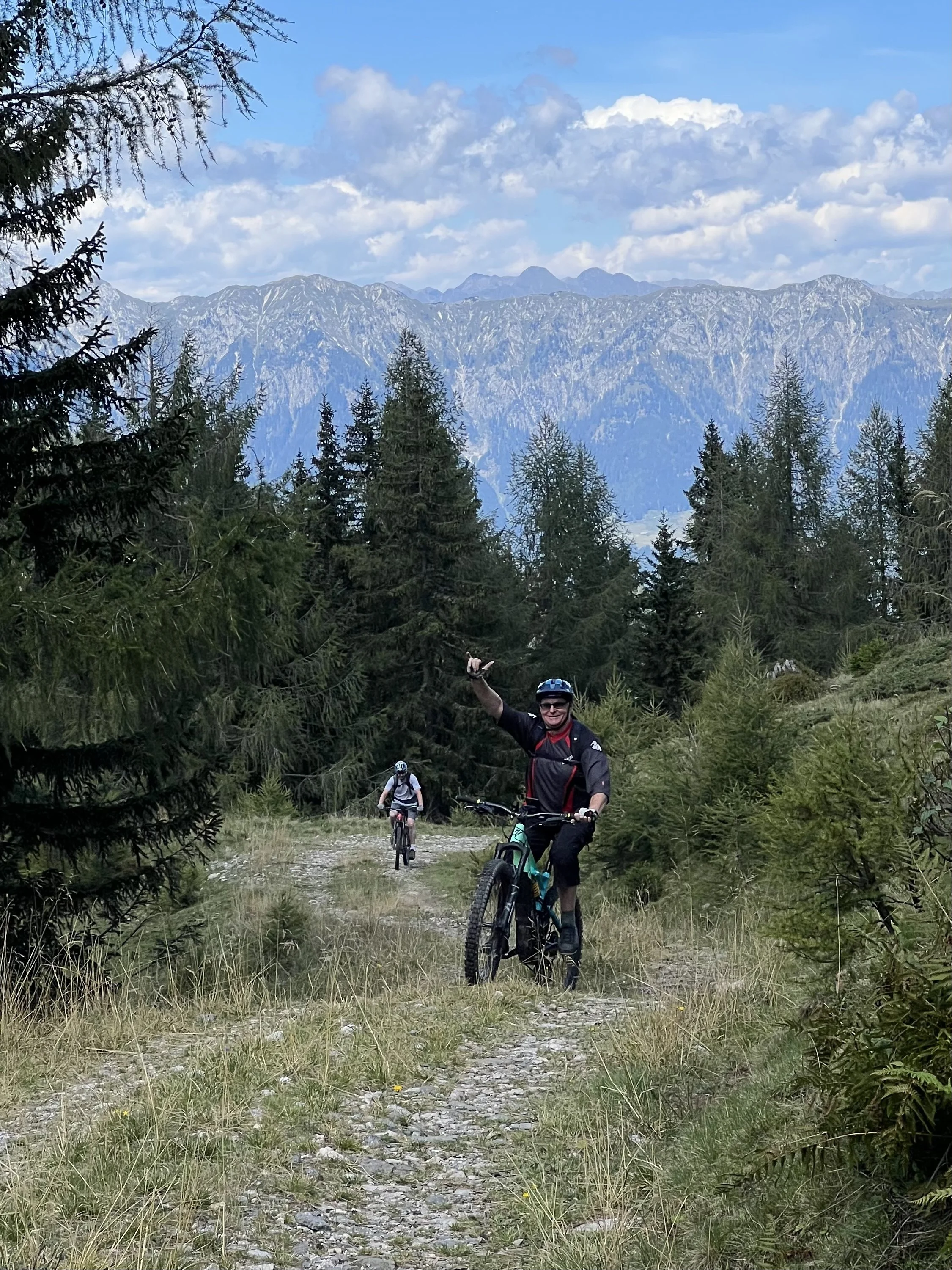 Some of our guests enjoying a summer mountain bike ride with Nassfeld Blick host Ali.