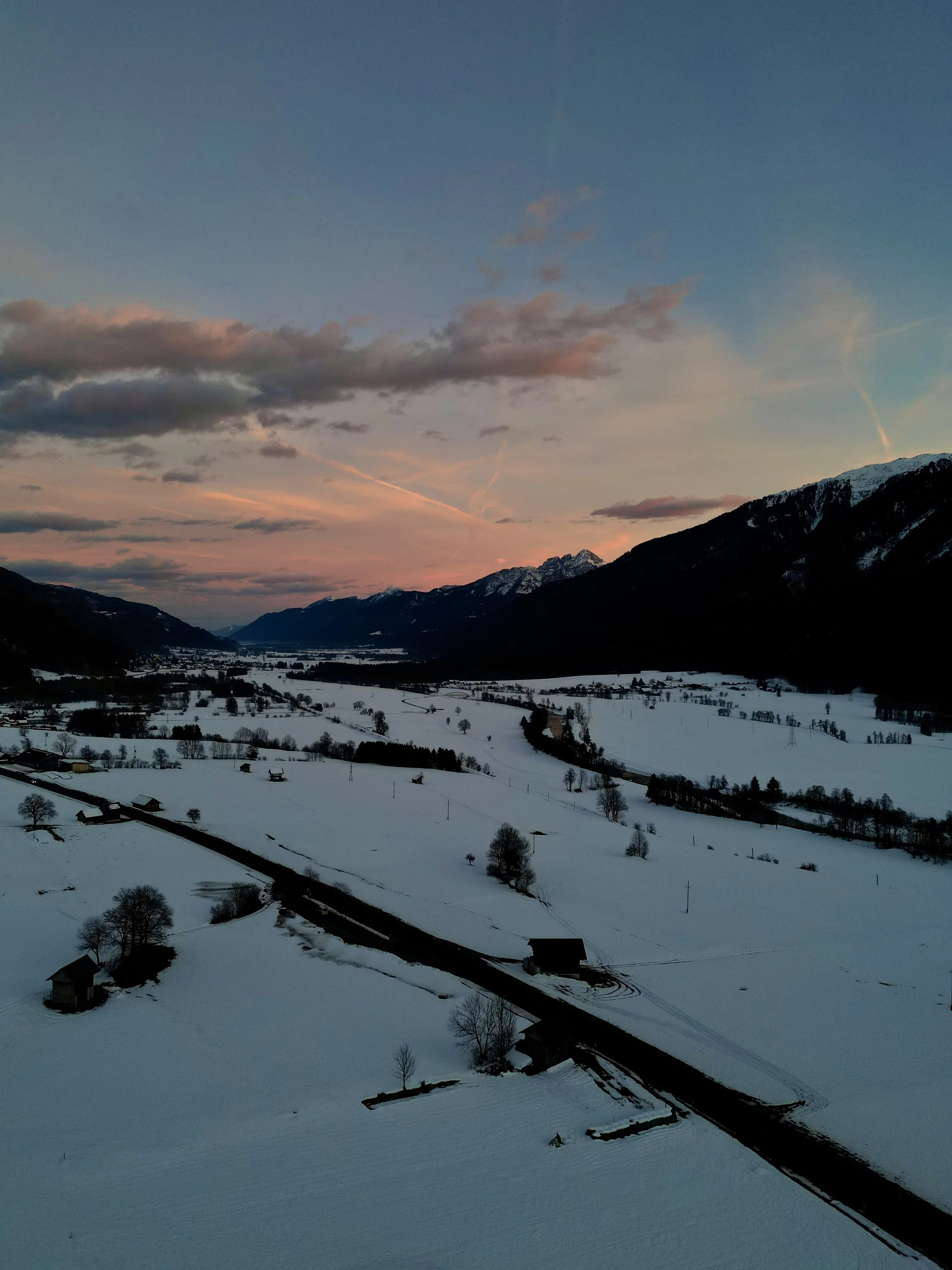 Winter Gailtal views looking towards Nassfeld and the Gartnerkofel.