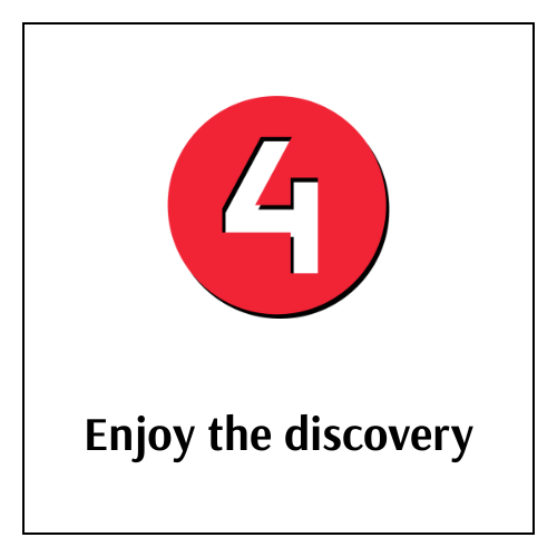 A logo with a red circle and a stylized white number 4, with the text 'Enjoy the discovery' underneath.