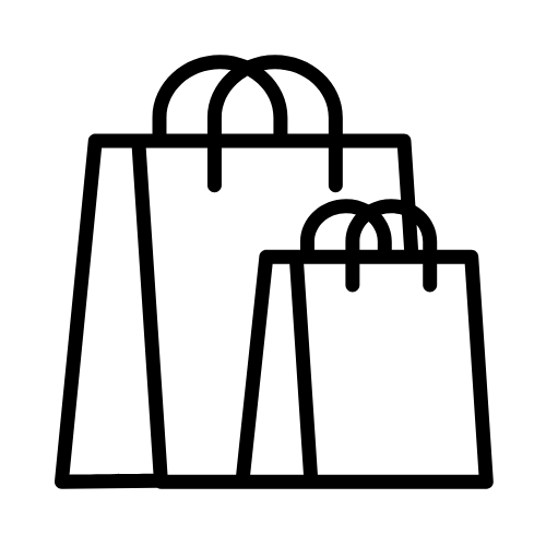 Icon of three shopping bags, larger in the back and smaller in front.
