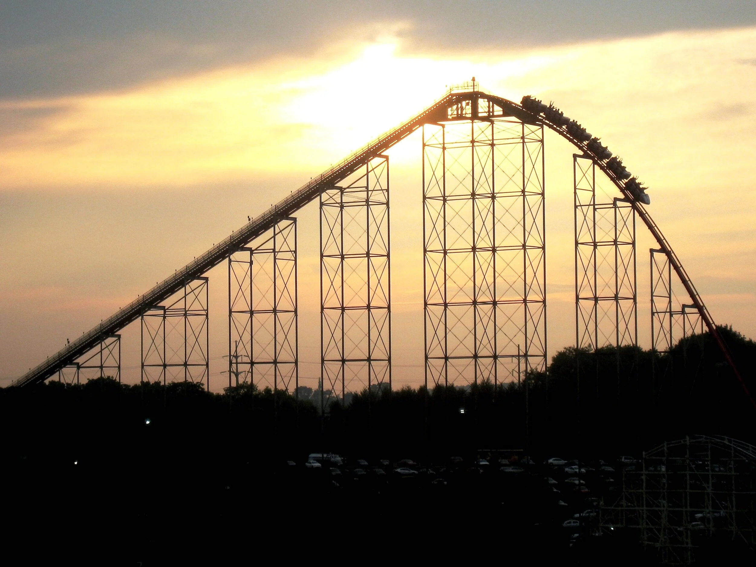 roller coaster at sunset