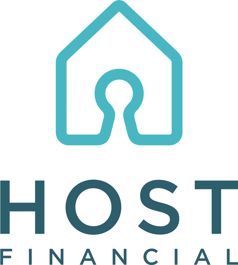 Logo of Host Financial, featuring a stylized house outline with a keyhole in the center.