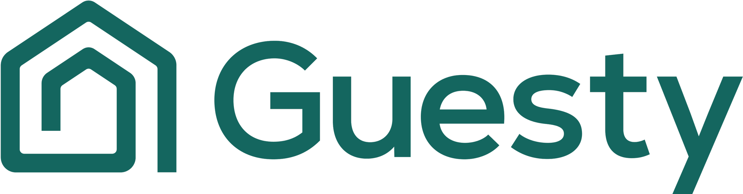 Guesty logo featuring a stylized house icon and the company name in teal color.