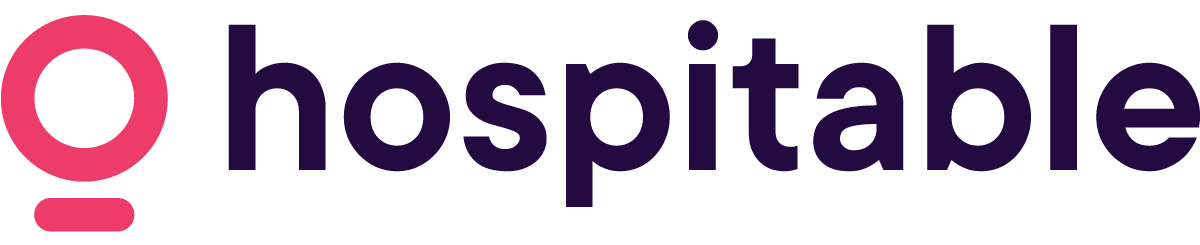 The logo of Hospitable, featuring a pink stylized letter 'h' and the word 'hospitable' in dark purple text.