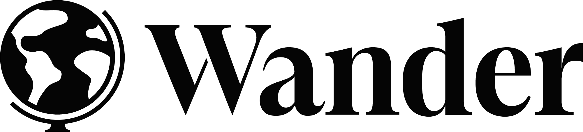 Black text and logo on a white background, reading 'Wander' with a globe icon to the left.