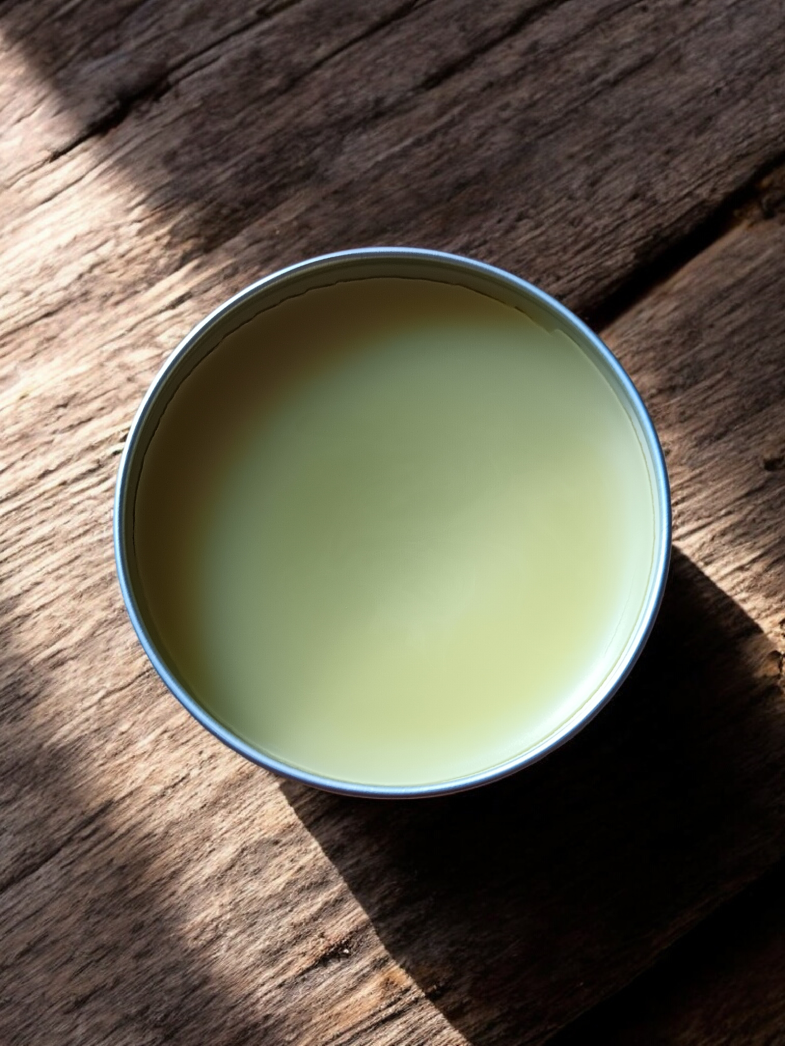 Open 25g tin of bear grease healing salve showing smooth balm texture for moisturizing skin and easing dryness