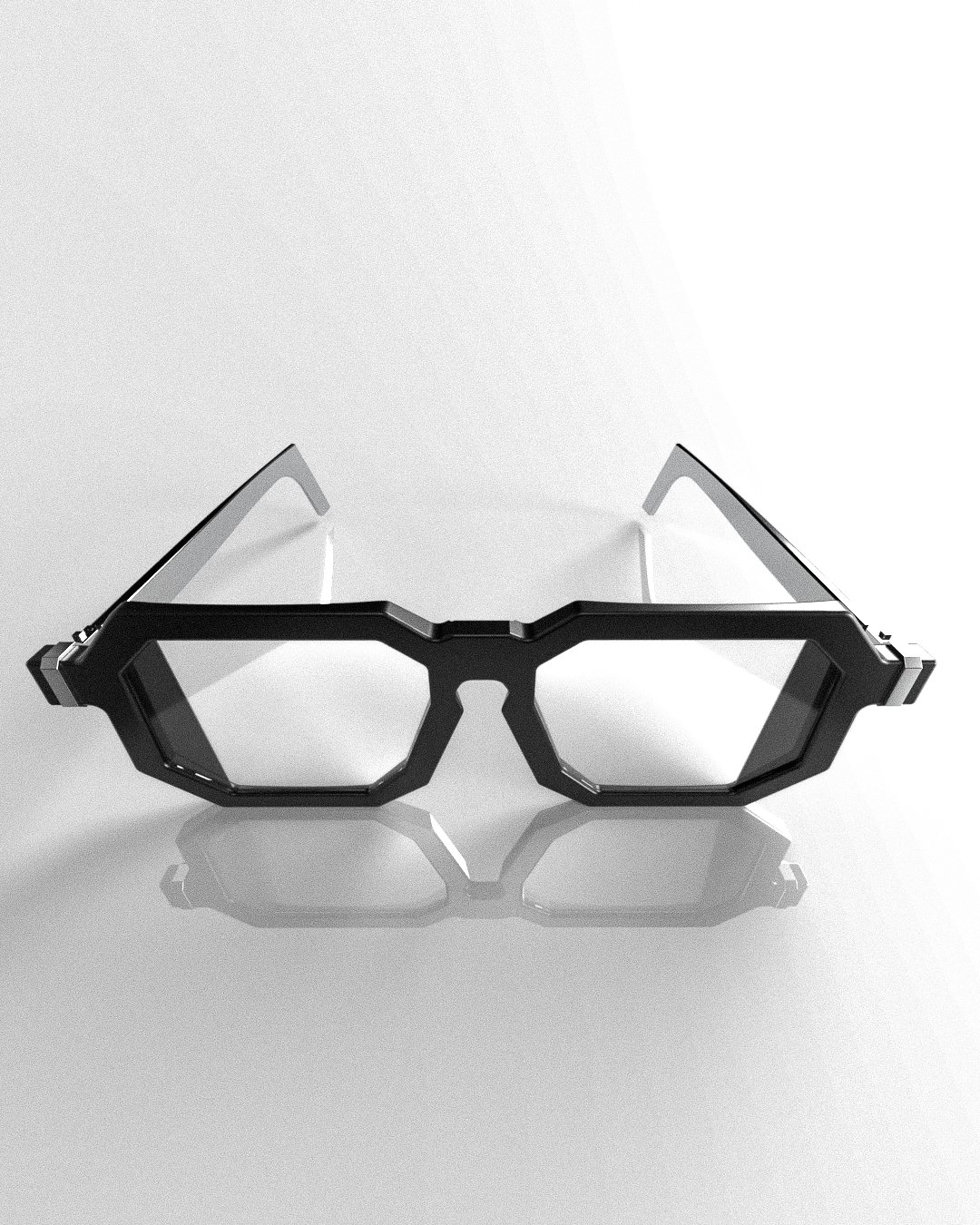 Geometric black eyeglasses on a white background