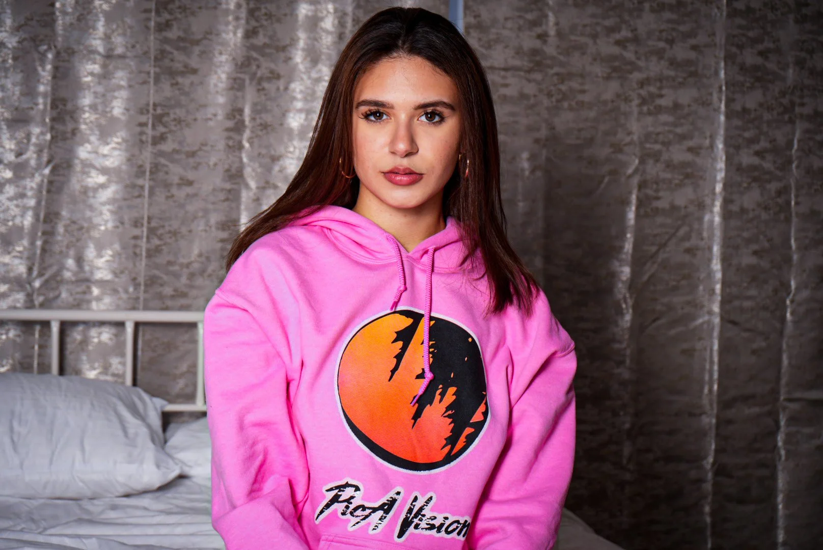 Pink sweater orange and black
