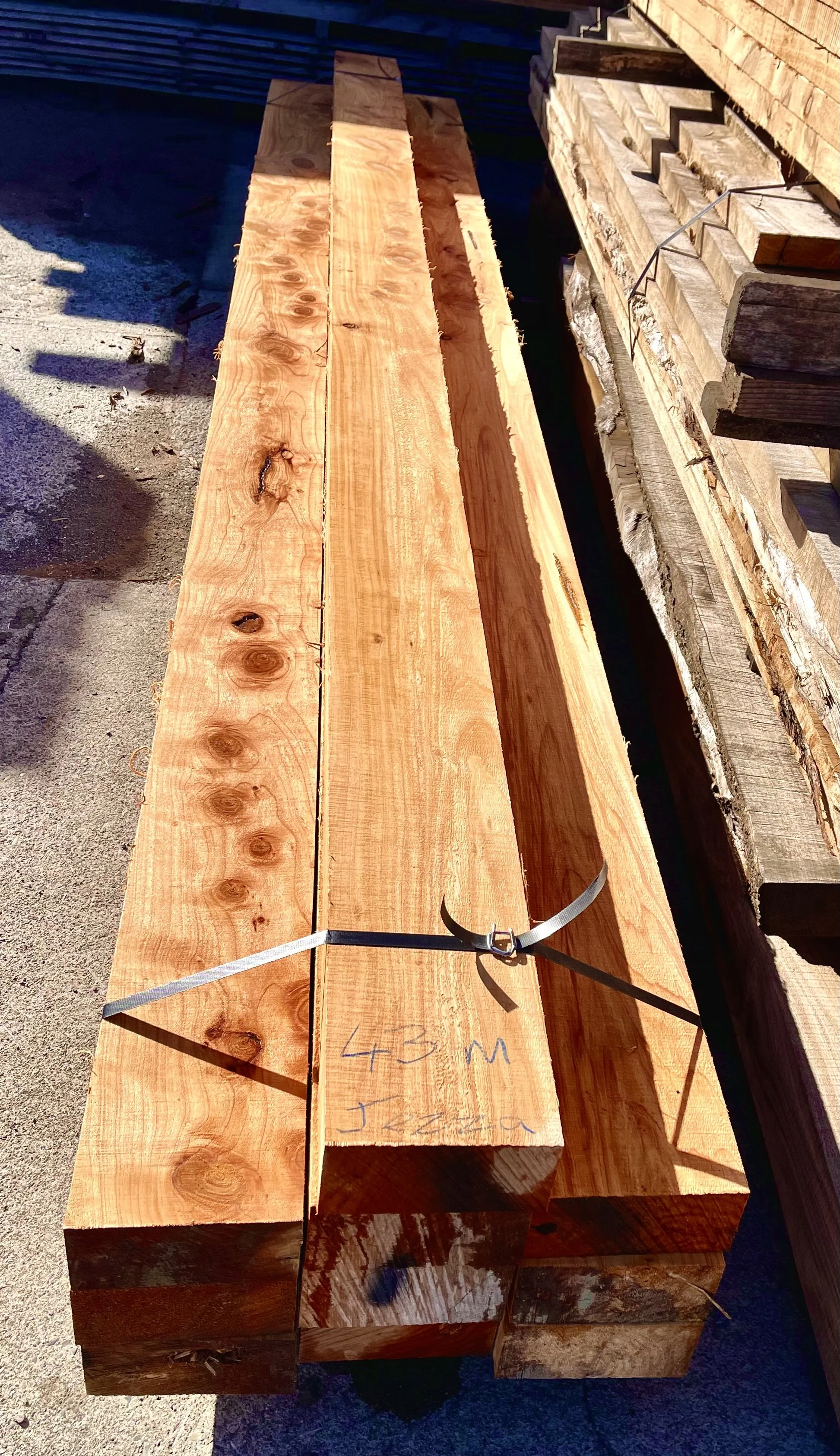 Sleepers/ Landscape beams long Macrocarpa  200 x 100mm $30 per metre.
Call to pre order as we don't keep these in stock.