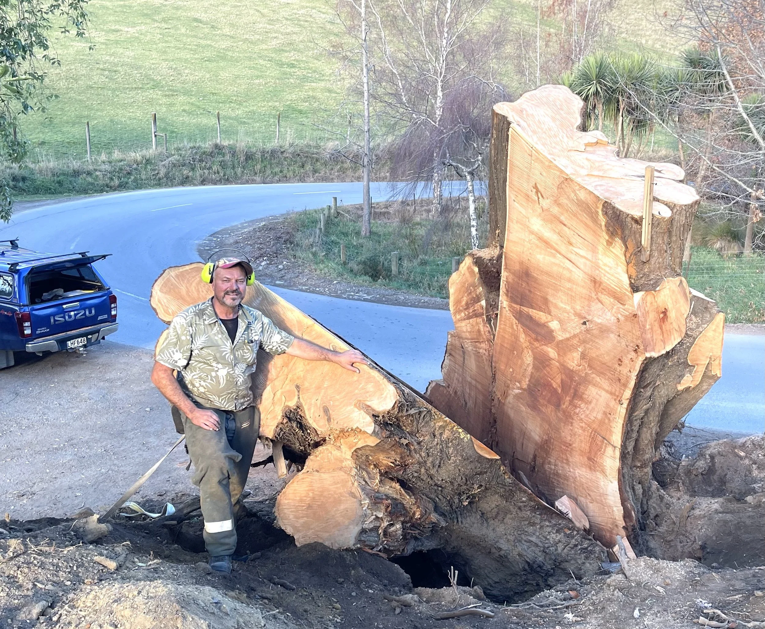 Now two pieces and able to be lifted onto trucks and hauled to Plankville.