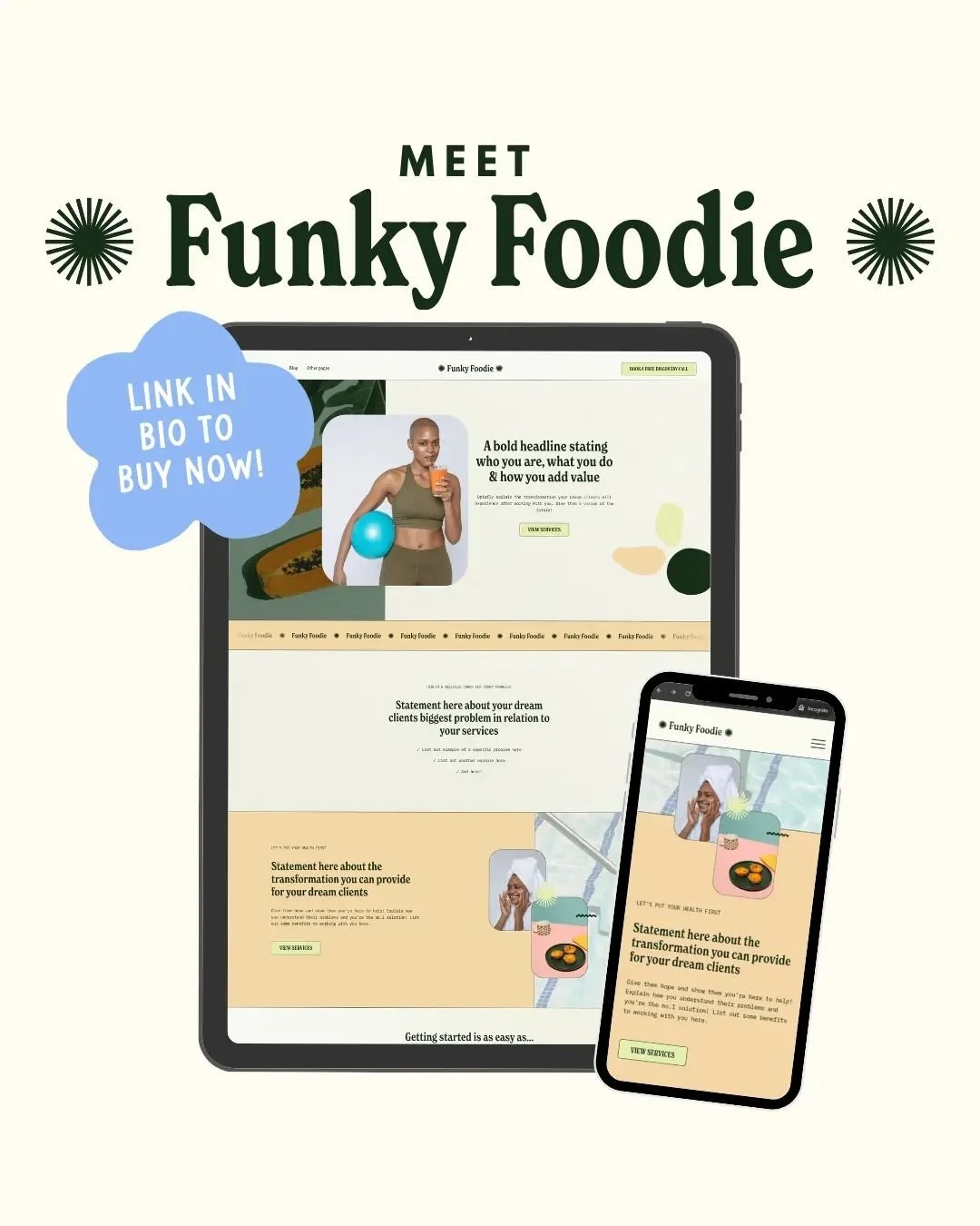 Meet Funky Foodie 2.0!

✨&nbsp;A modern funky Squarespace 7.1 Template for coaches, wellness entrepreneurs + service providers.

✨&nbsp;The Funky Foodie Squarespace 7.1 Template is the new improved version of my popular Squarespace template, built us